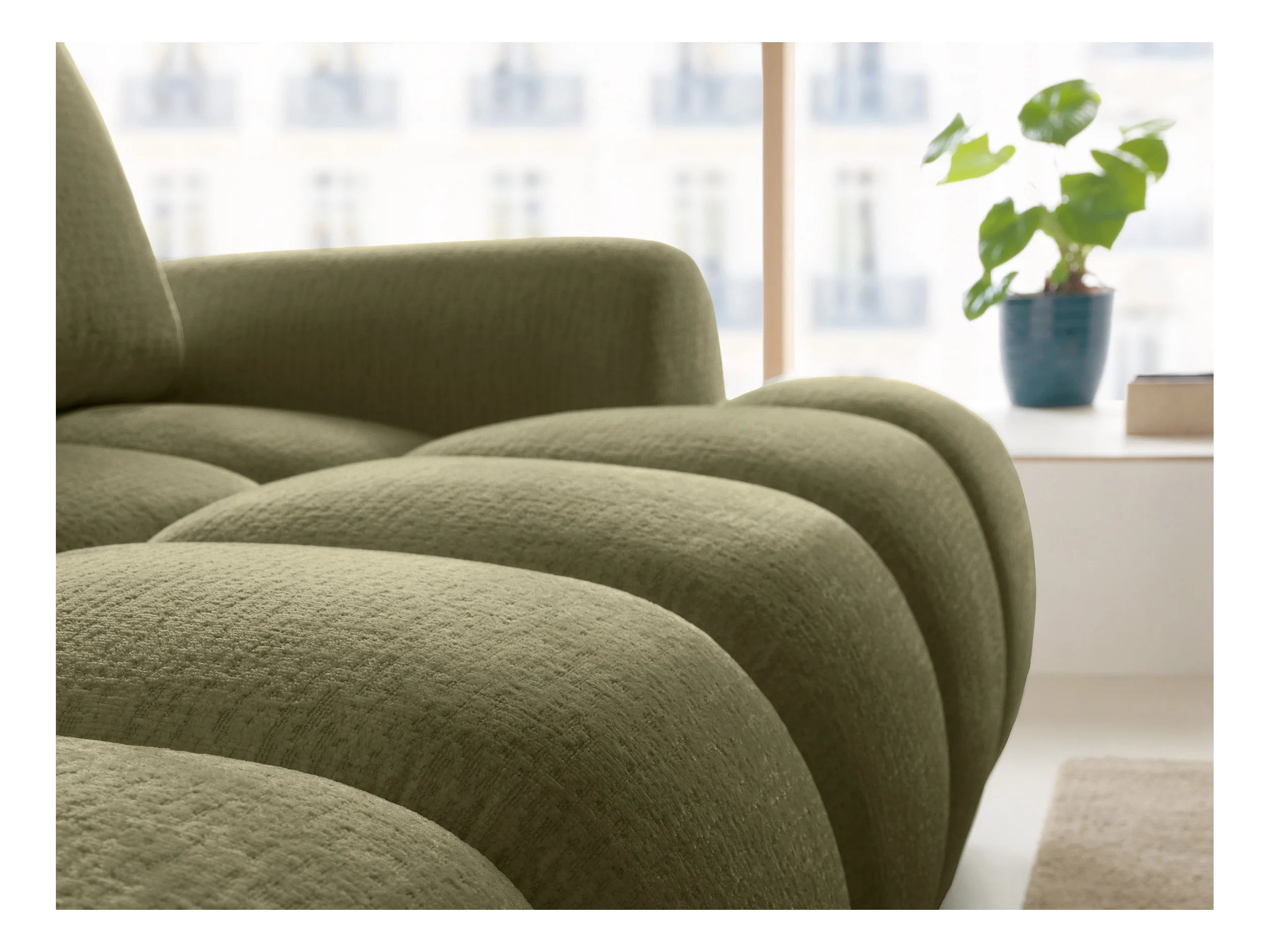 Canapé Bubble d'angle gauche convertible en tissu chenille vert - FARNETA