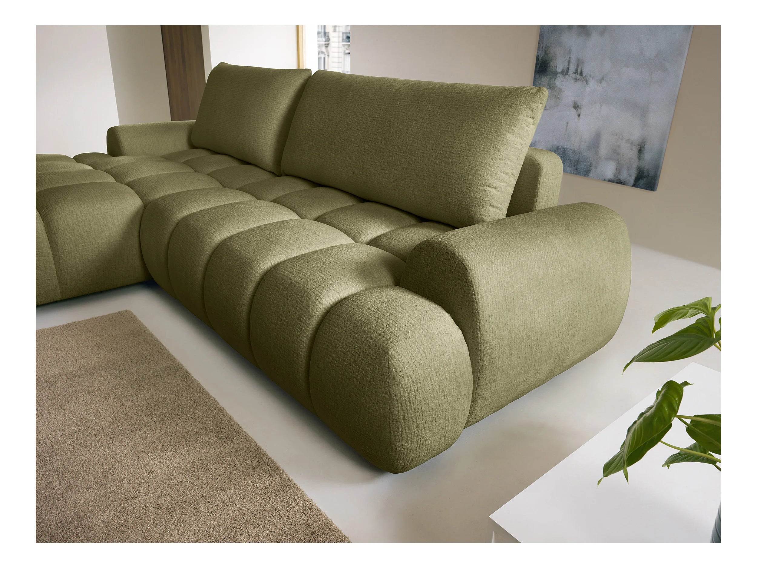 Canapé Bubble d'angle gauche convertible en tissu chenille vert - FARNETA