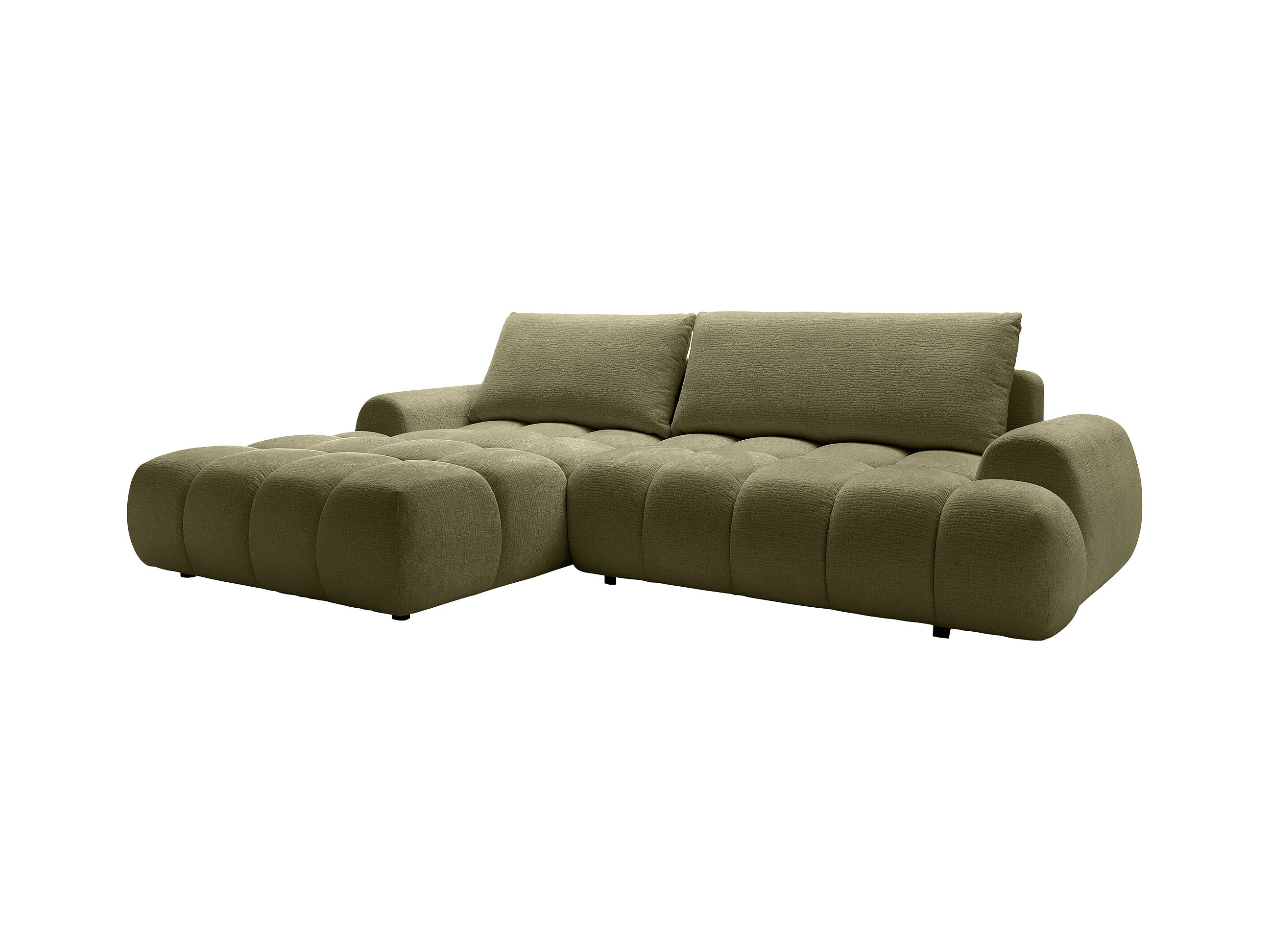 Canapé Bubble d'angle gauche convertible en tissu chenille vert - FARNETA