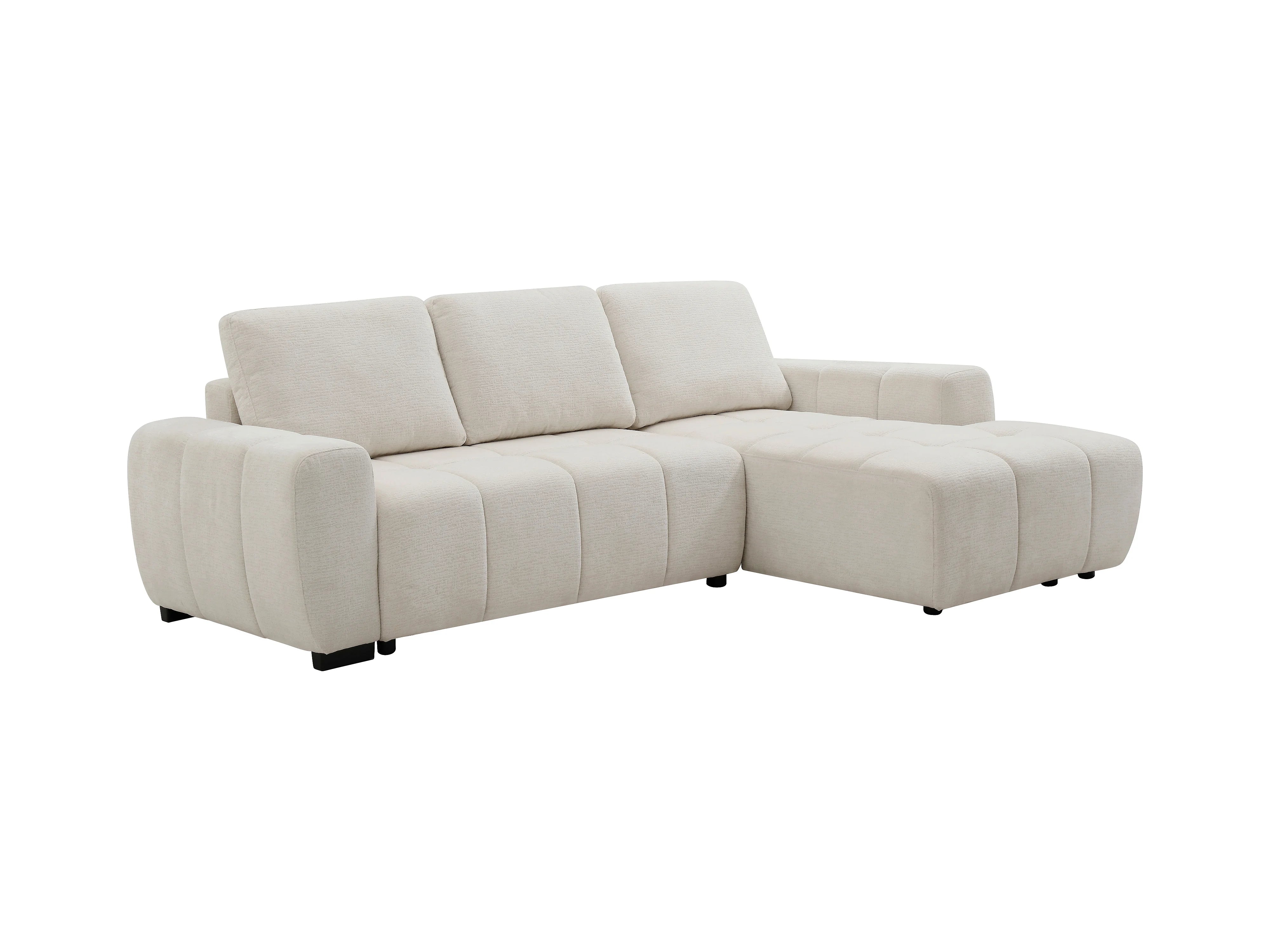 Canapé Bubble d'angle droit convertible en tissu chenille beige - KOUMALO
