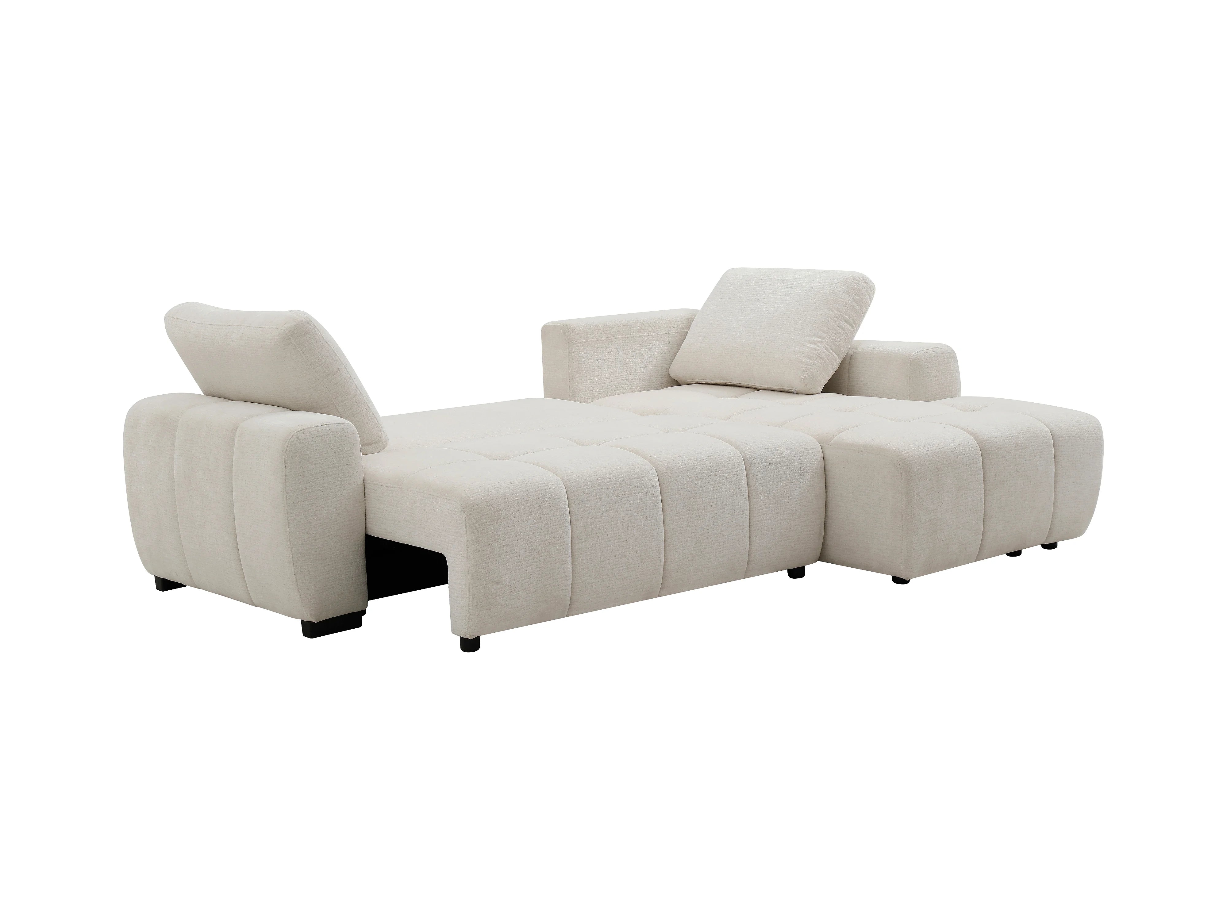 Canapé Bubble d'angle droit convertible en tissu chenille beige - KOUMALO