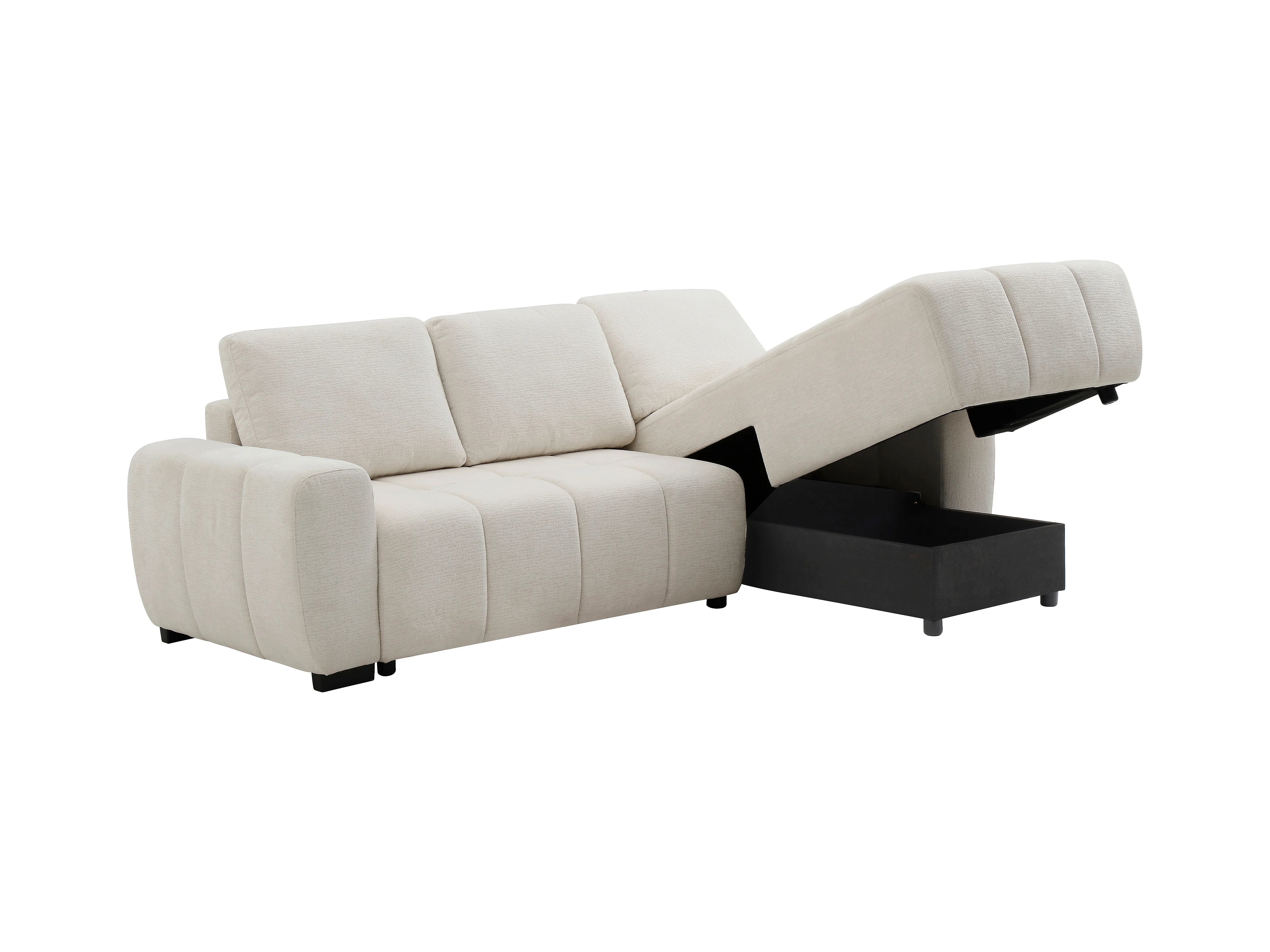 Canapé Bubble d'angle droit convertible en tissu chenille beige - KOUMALO