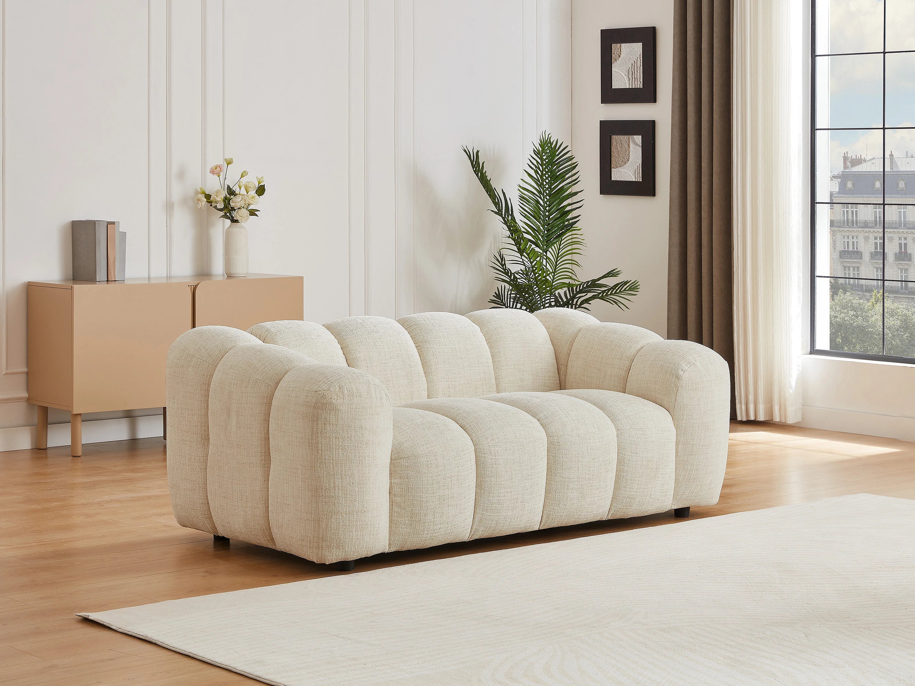 Canapé Bubble Organique 2 places en tissu chenille beige - NELIMAR