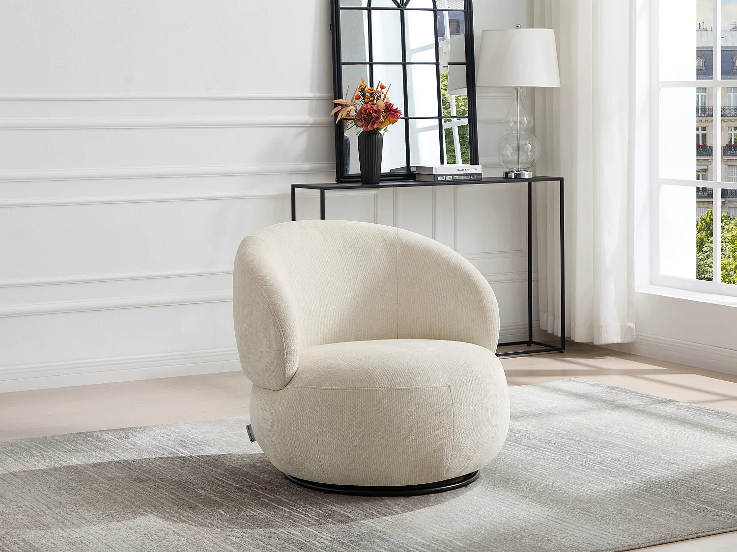 Fauteuil Bubble rotatif en tissu texturé beige - LACAZO