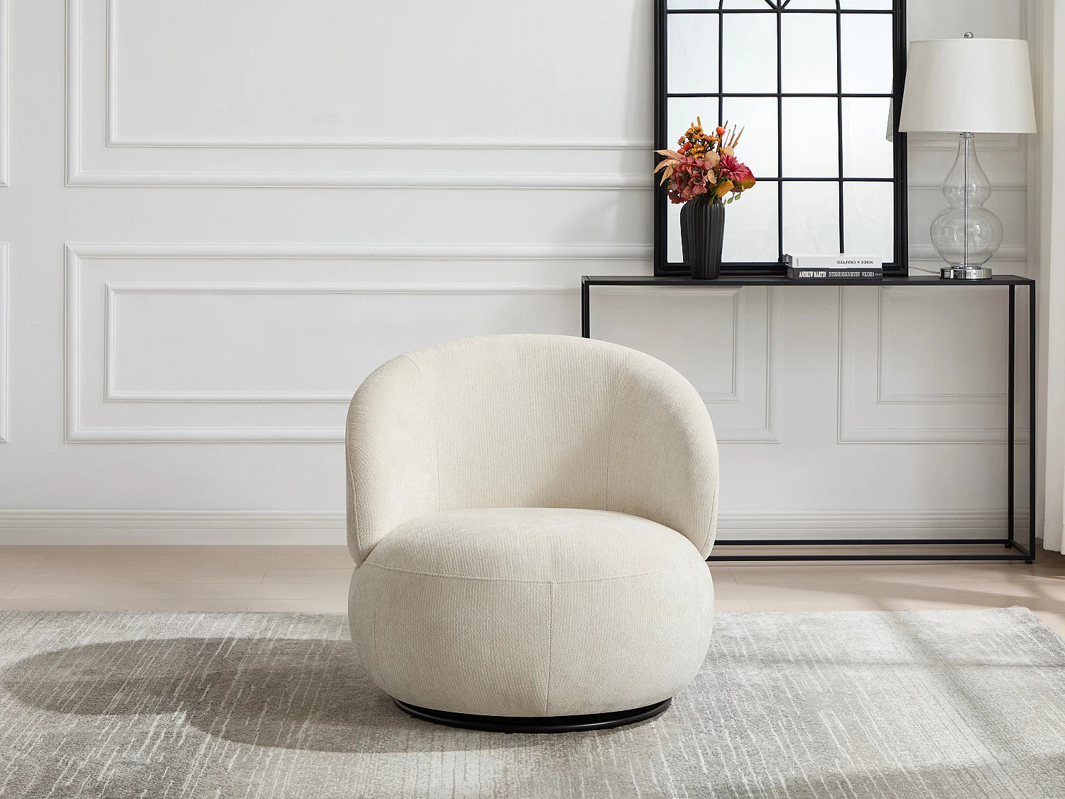 Fauteuil Bubble rotatif en tissu texturé beige - LACAZO