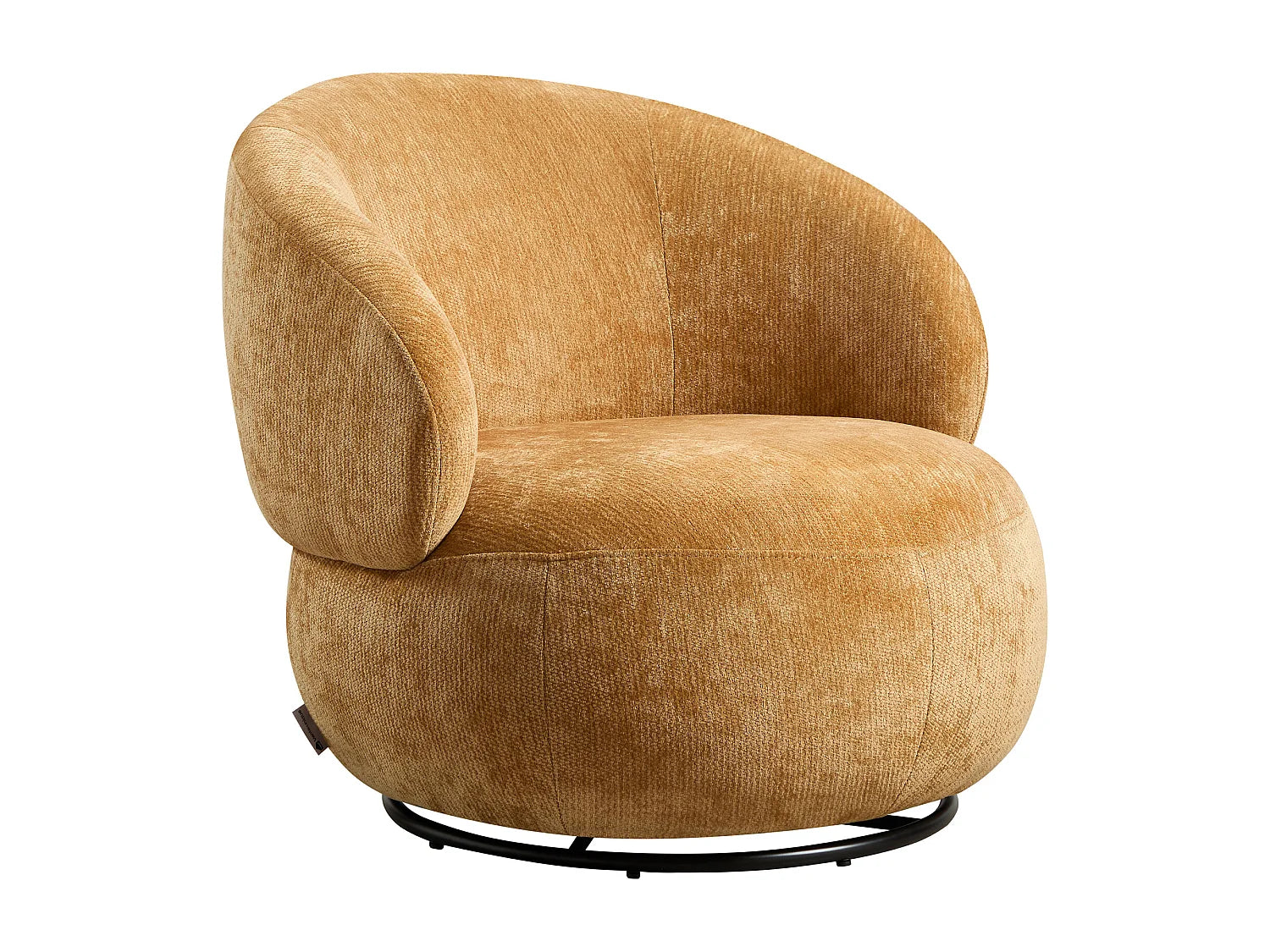 Fauteuil Bubble rotatif en tissu texturé jaune moutarde - LACAZO