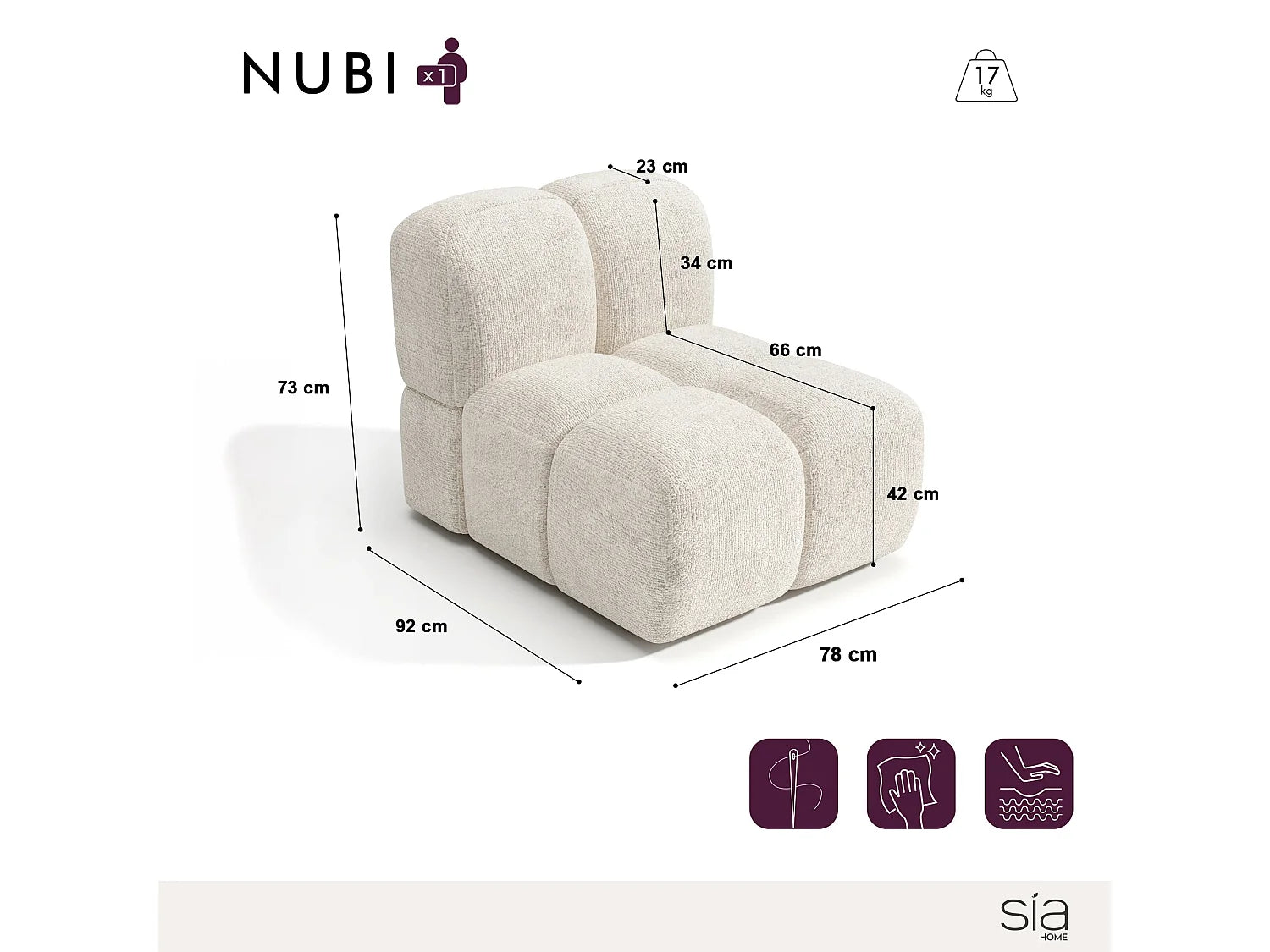 Fauteuil Bubble Japandi en velours texturé crème - NUBI