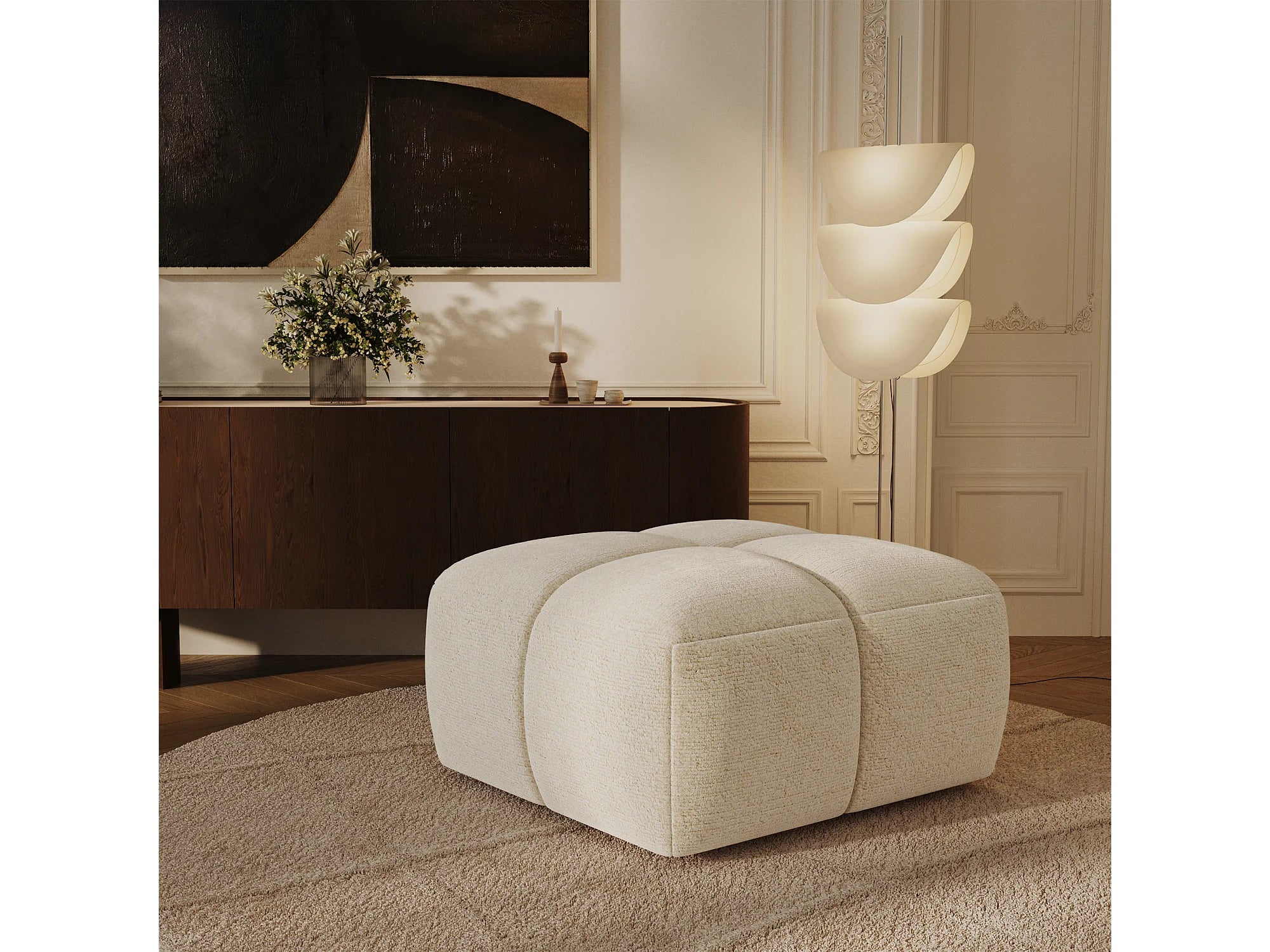 Pouf Bubble en velours texturé crème - NUBI