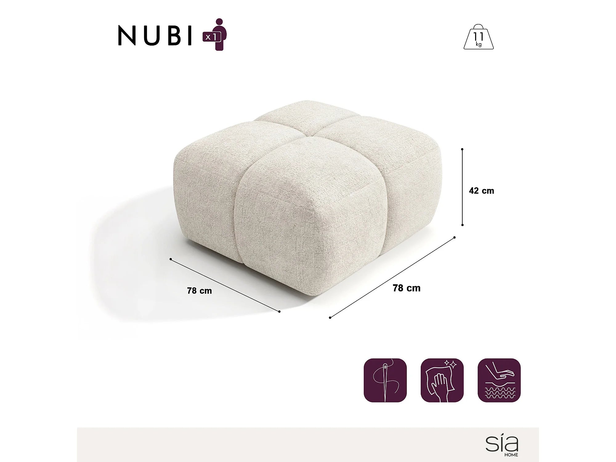 Pouf Bubble en velours texturé crème - NUBI