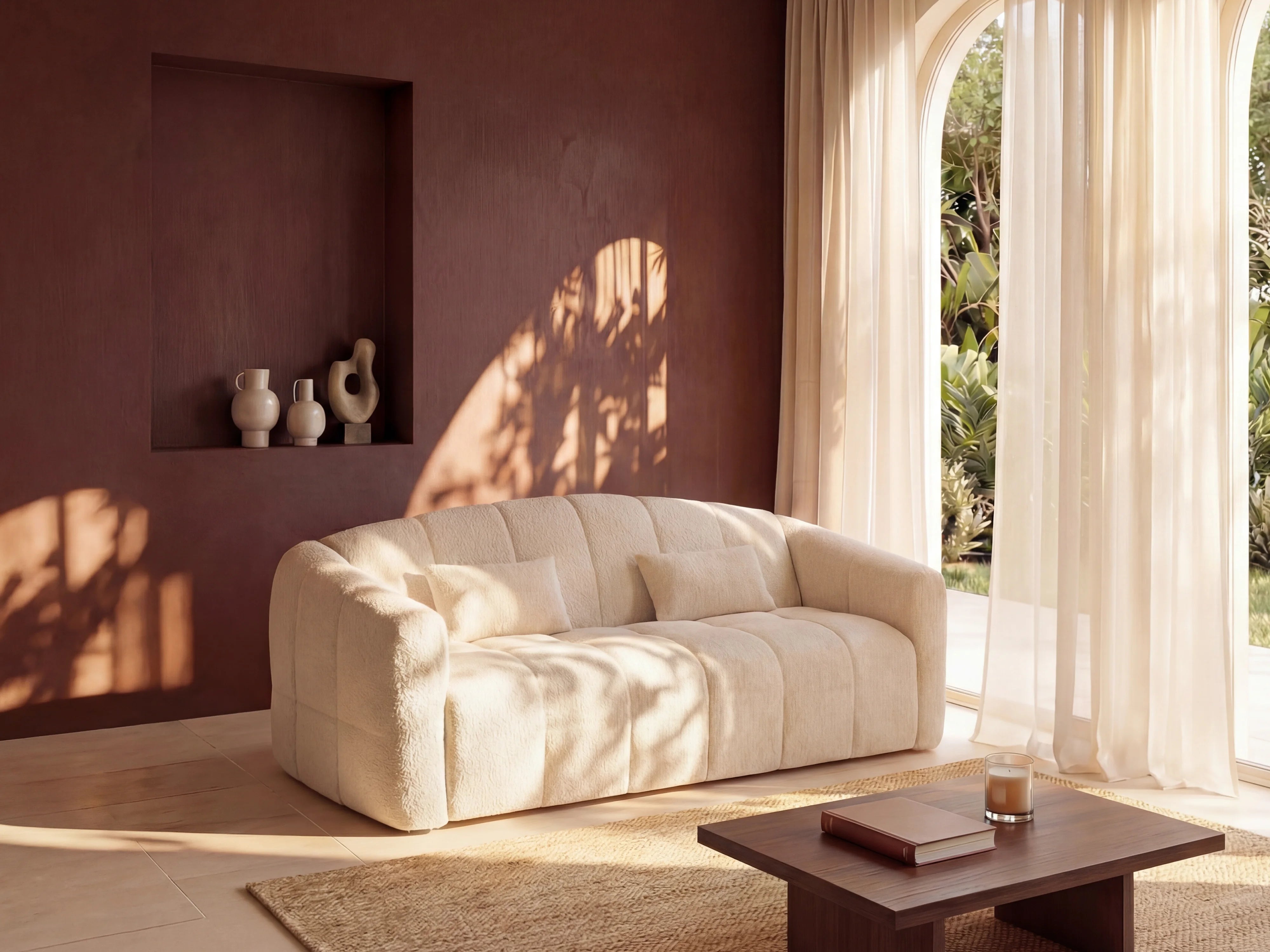 Canapé Bubble convertible en bouclette beige - RETUNA