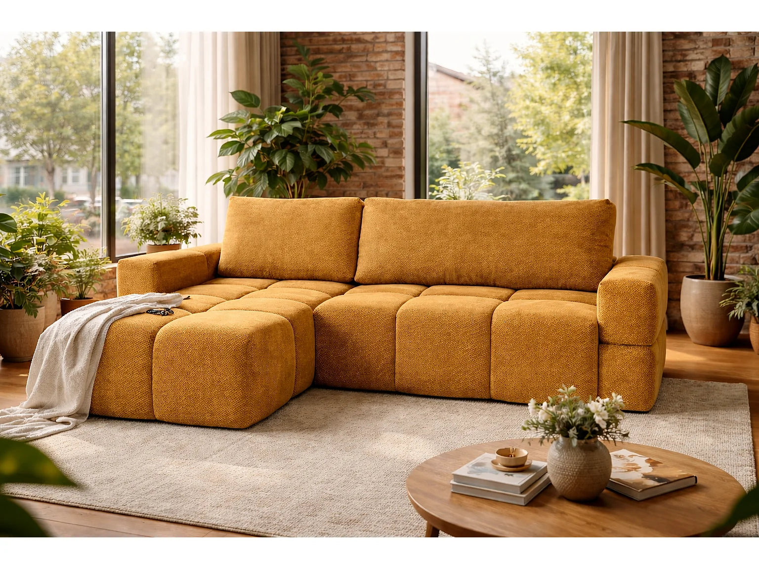 Canapé Bubble d’angle convertible jaune moutarde – MODENA
