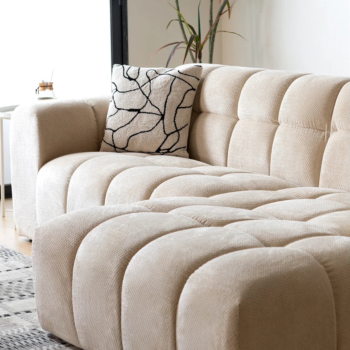 Canapé Bubble d'angle 3 places en velours beige (avec méridienne) - SALFORD