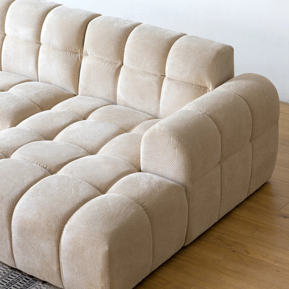 Canapé Bubble d'angle 3 places en velours beige (avec méridienne) - SALFORD