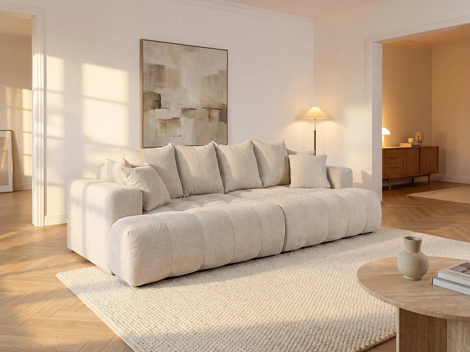 Canapé Bubble 4 places avec assise profonde beige - MOTINO