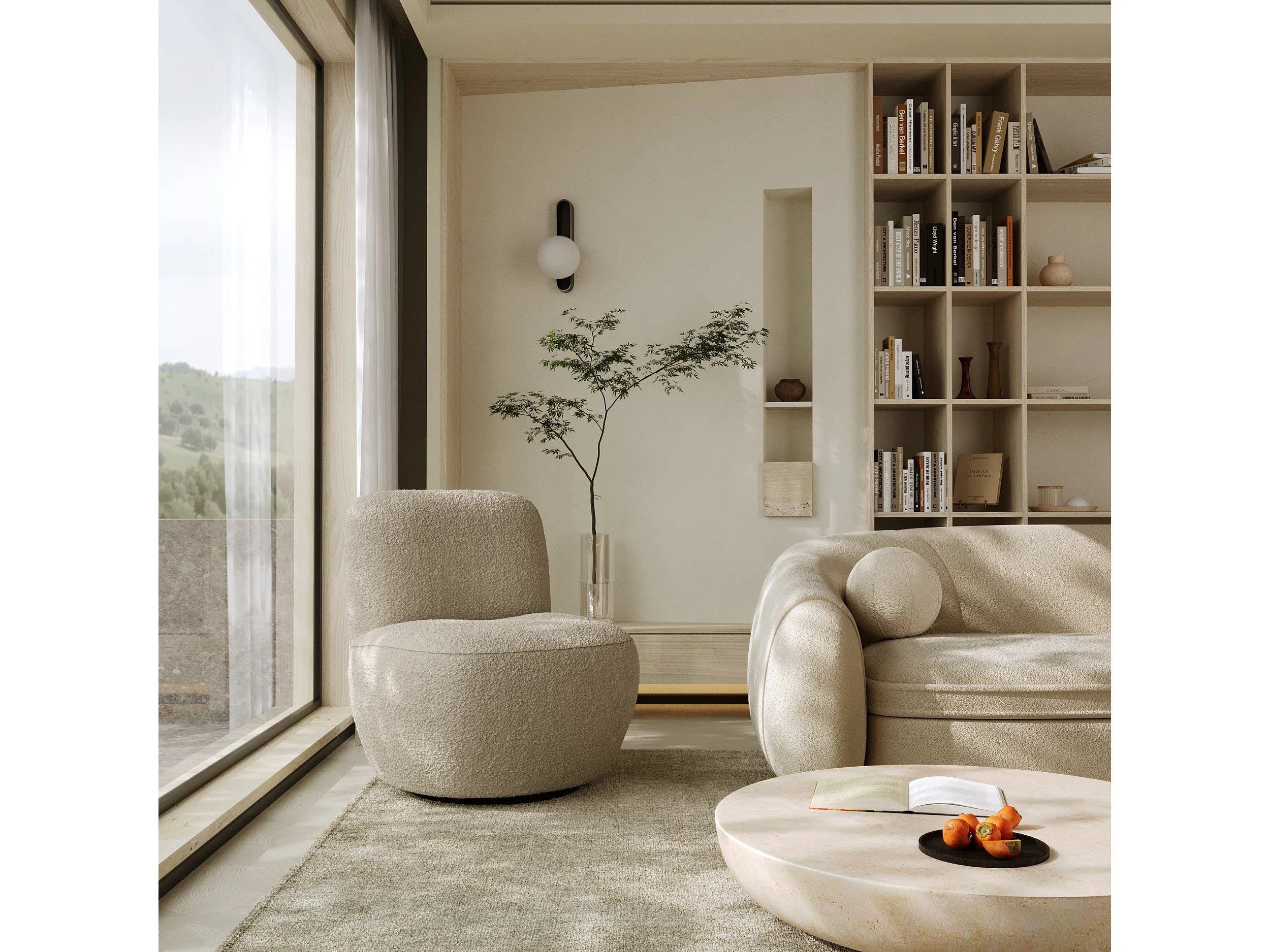 Fauteuil Bubble Design en bouclette taupe - JENA