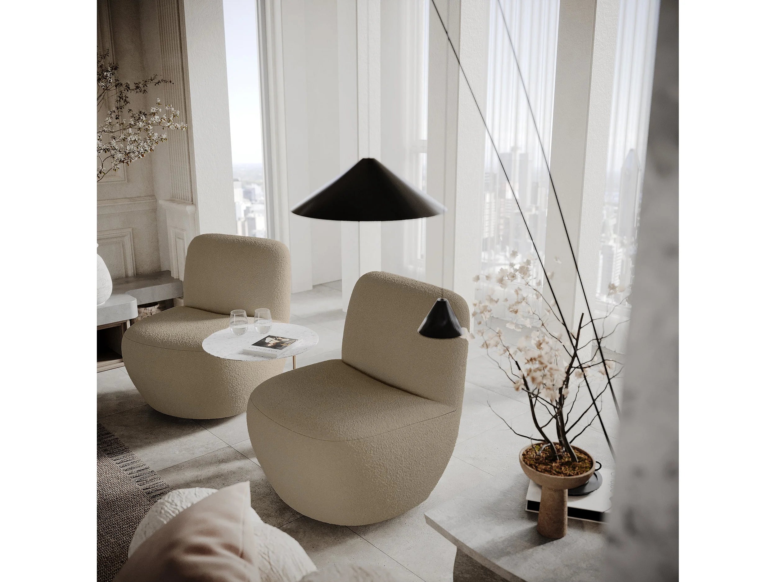 Fauteuil Bubble Design en bouclette taupe - JENA