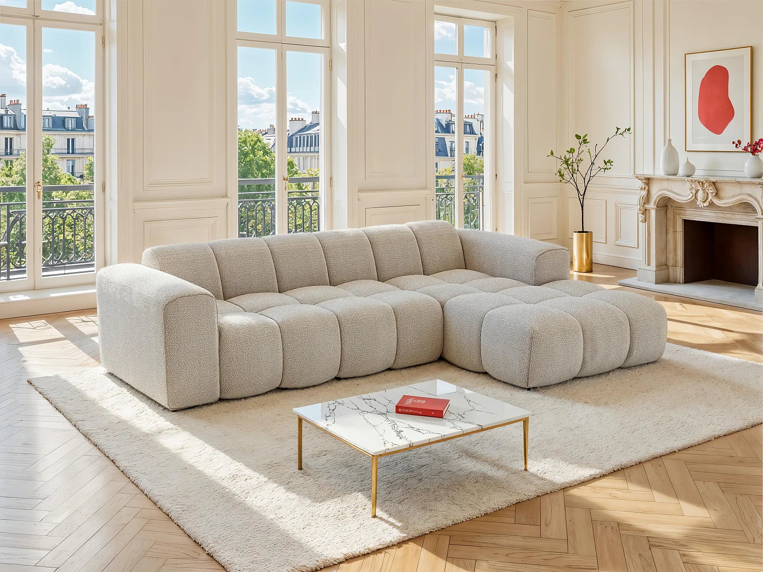 Canapé Bubble d'angle droit beige - CALESO