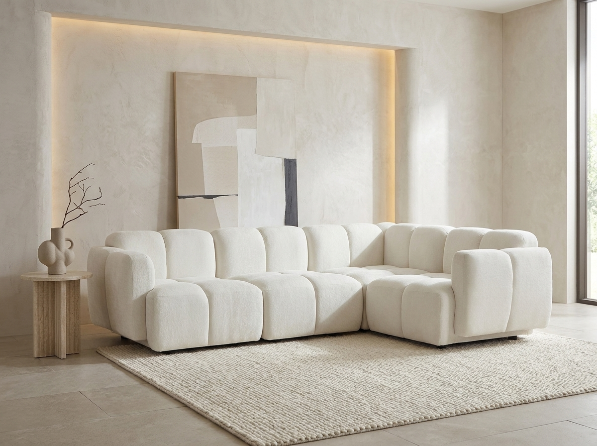 Canapé Bubble d'angle modulable 4 places blanc cassé - CARLIVI