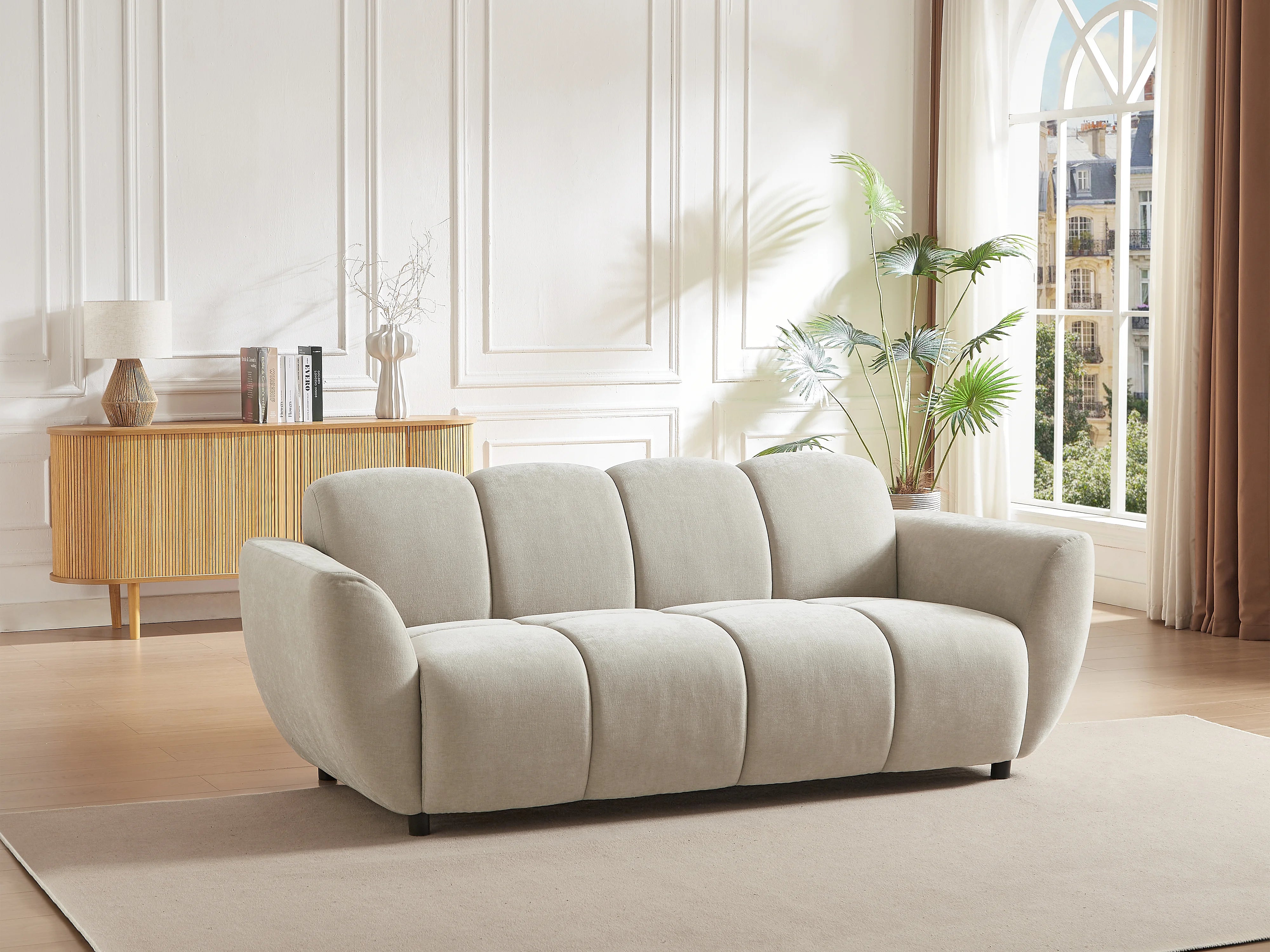 Canapé Bubble 3 places en tissu beige effet matelassé - JULORI