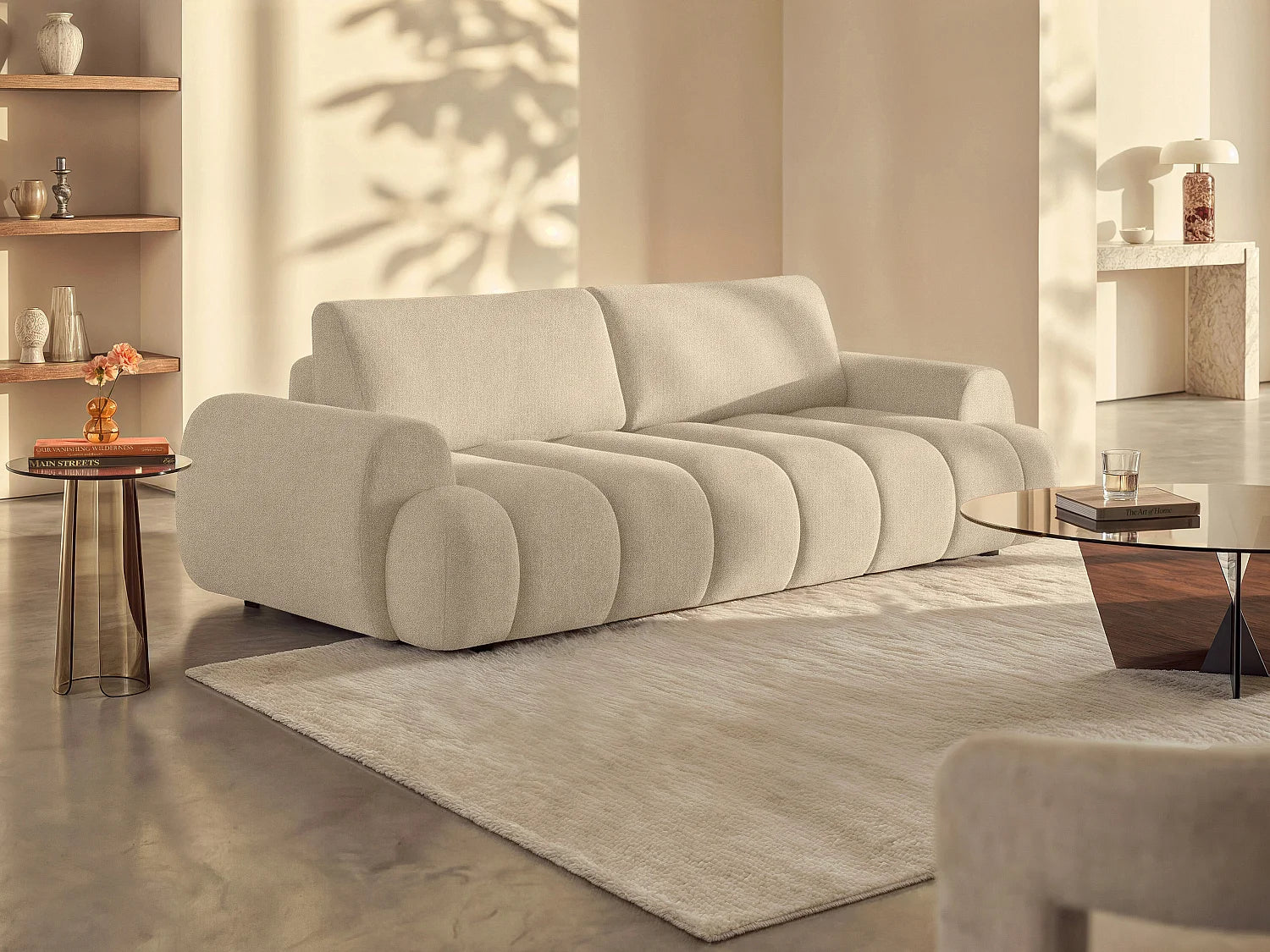 Canapé Bubble à 4 places convertible beige - FRIDORA