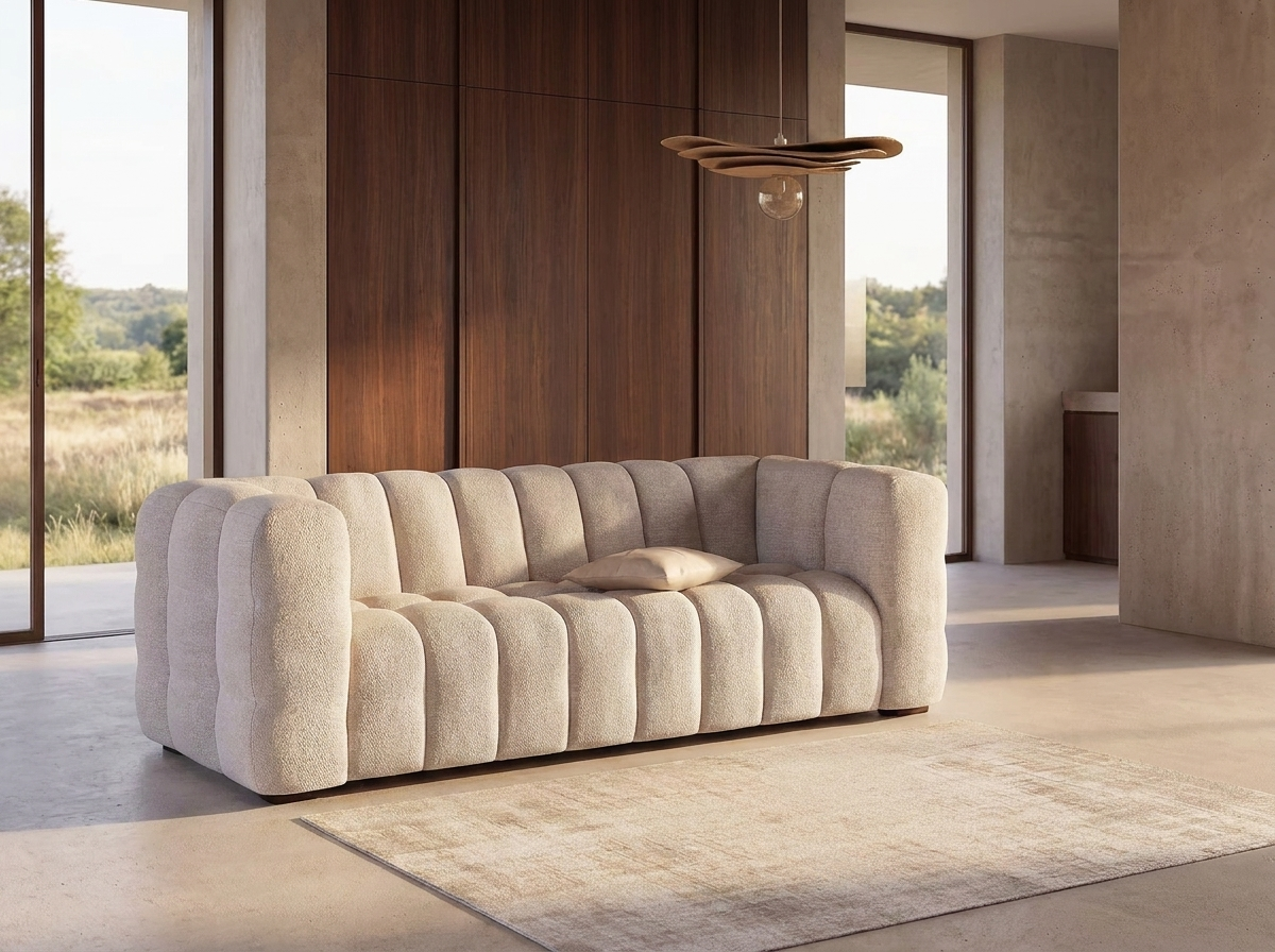 Canapé Bubble Capitonné à 3 places beige sable - LILO