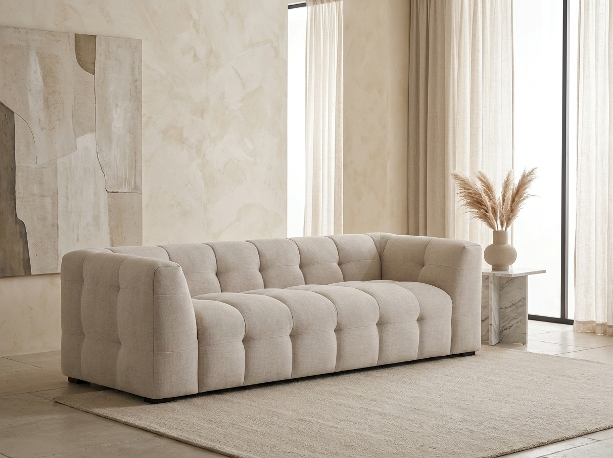 Canapé Bubble carré en tissu chiné beige - DILOME