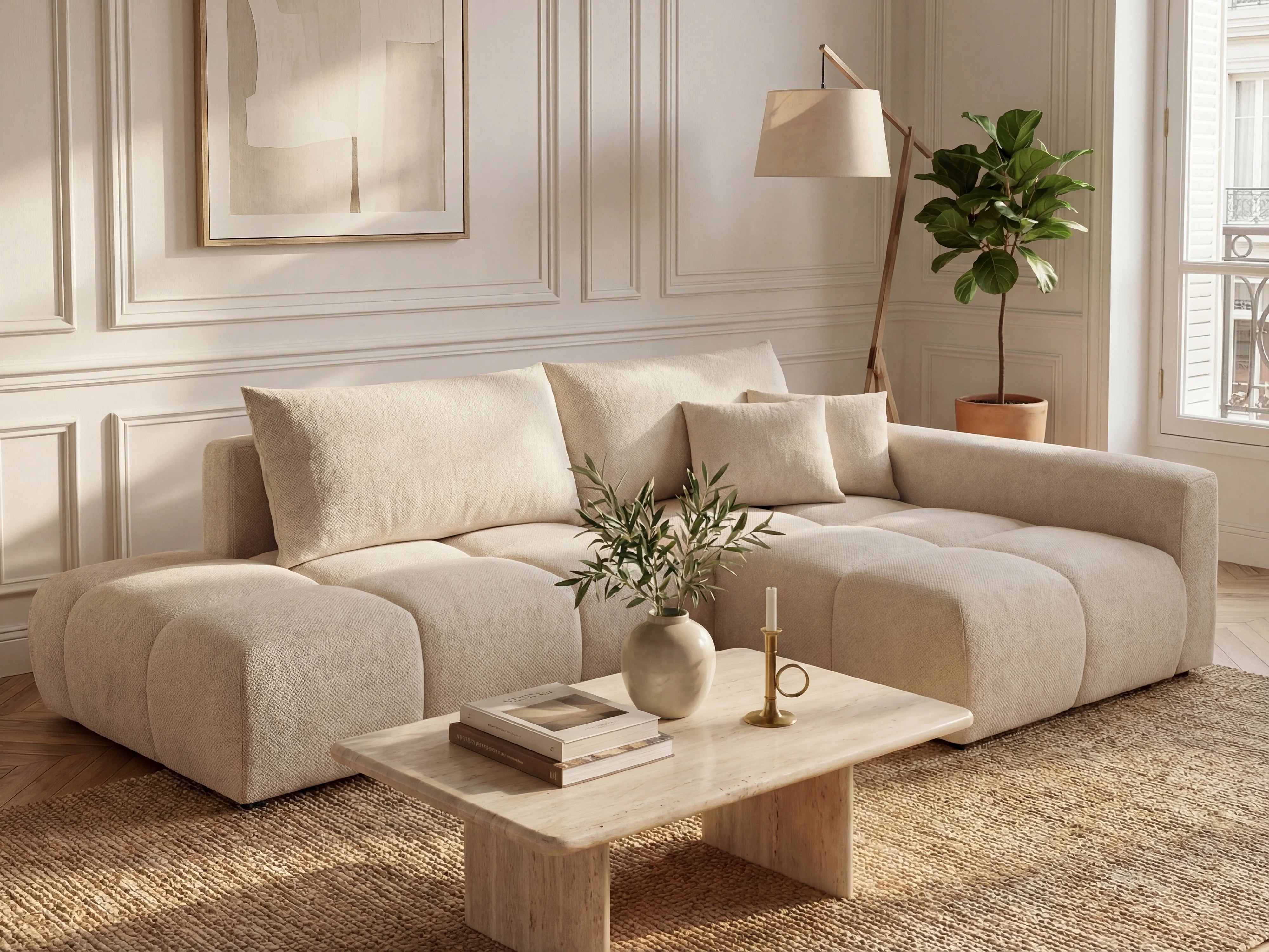 Canapé Bubble d'angle droit convertible beige - MINTURNO