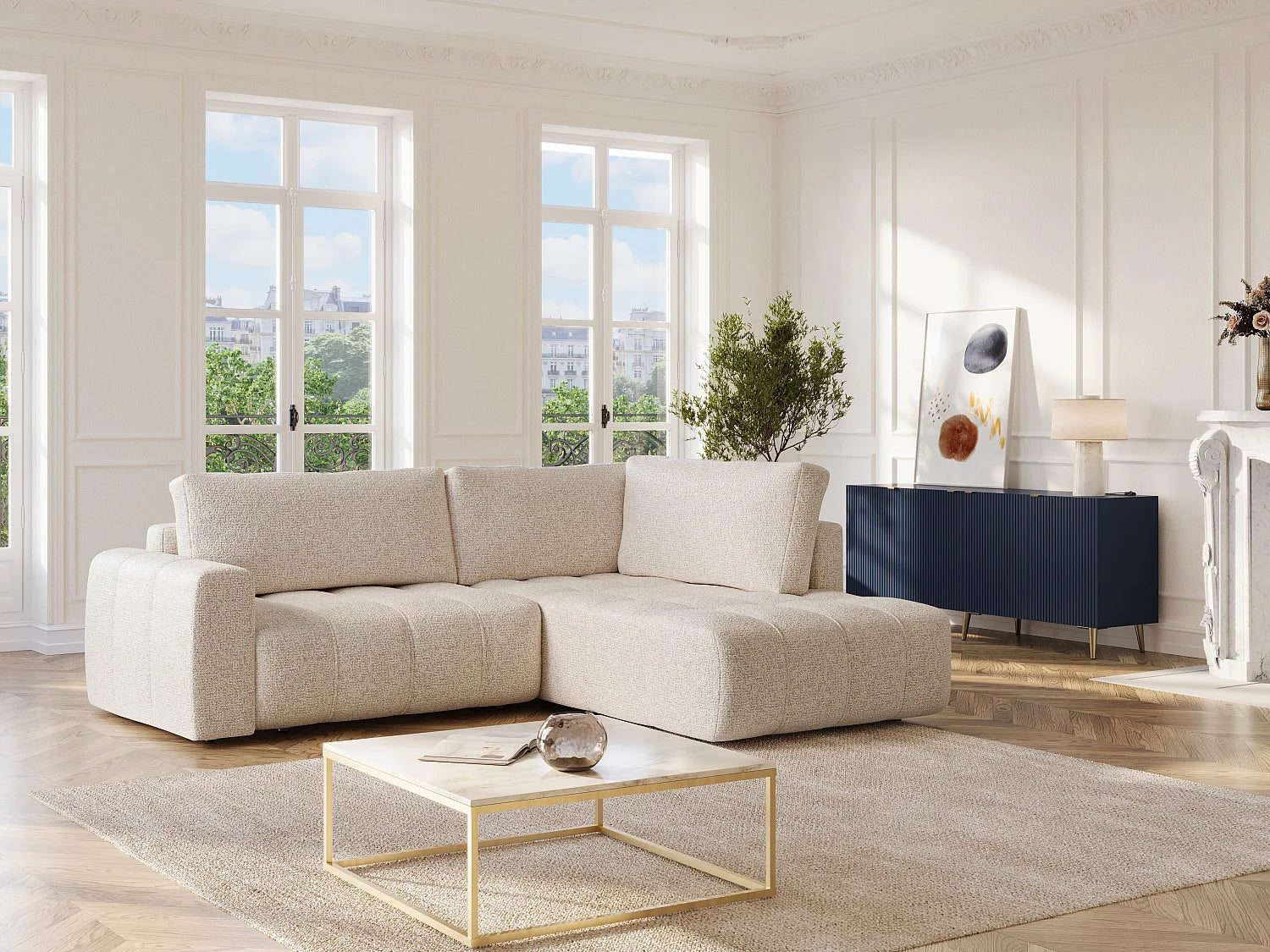 Canapé Bubble d'angle droit minimaliste beige - LORIONA
