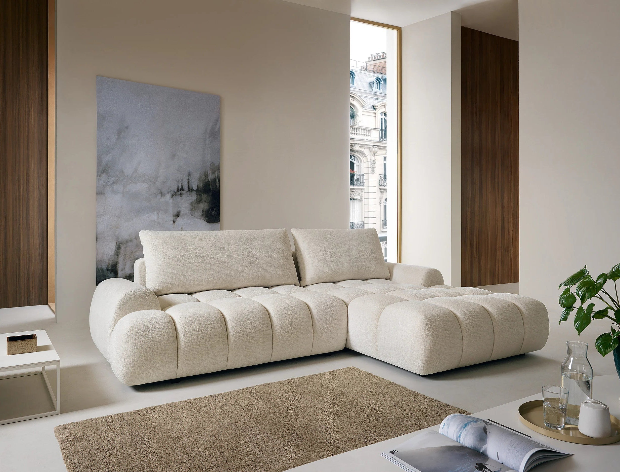 Canapé Bubble d'angle gauche convertible beige - FARNETA