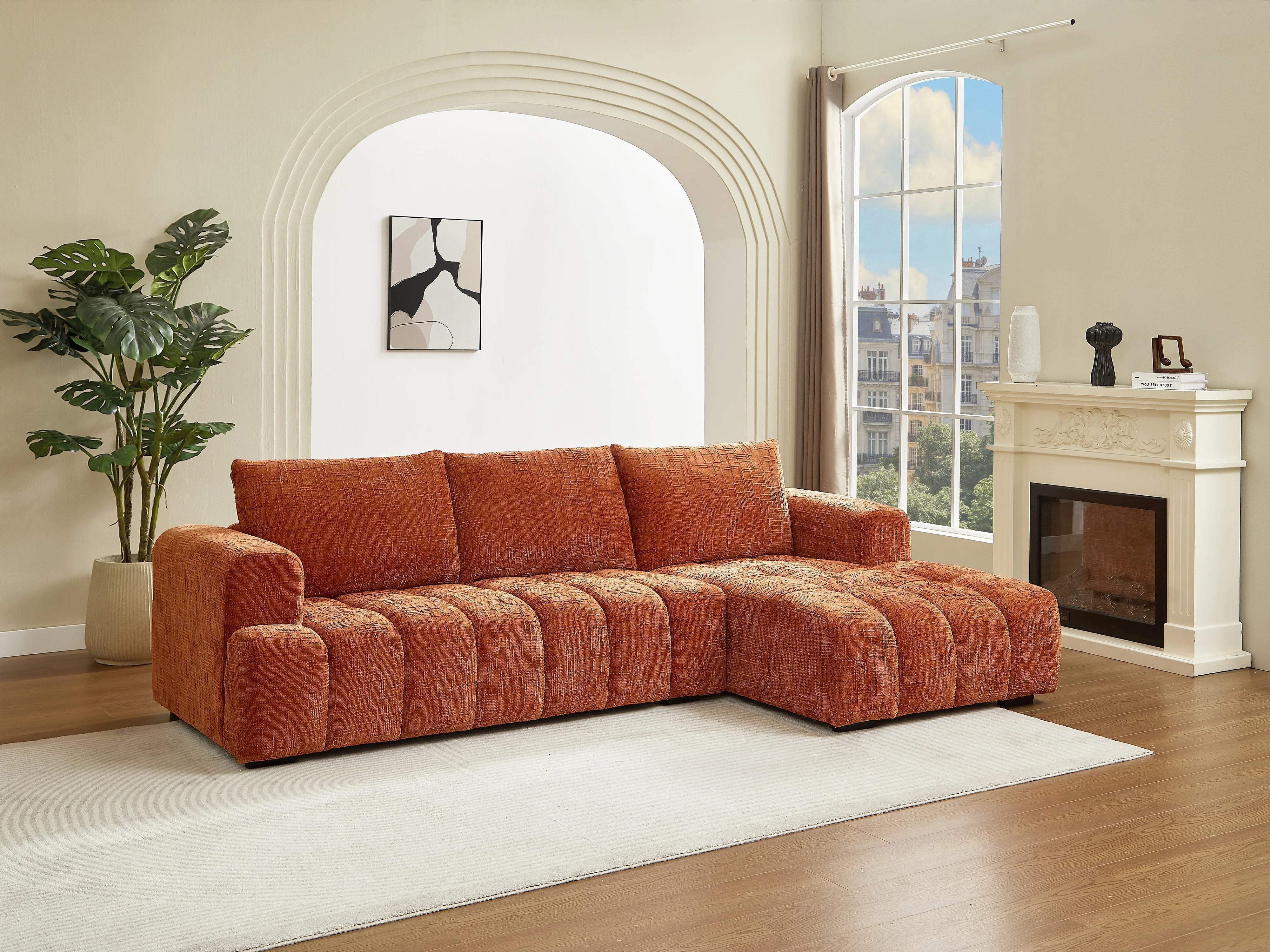 Canapé Bubble d'angle gauche en tissu texturé terracotta - BENOLA