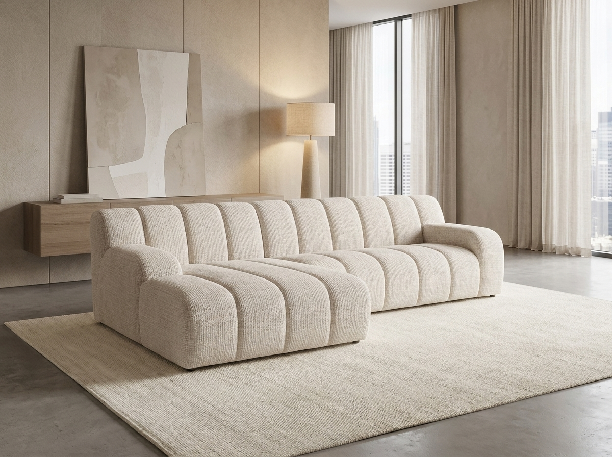 Canapé Bubble d'angle gauche scandinave beige - BELADON