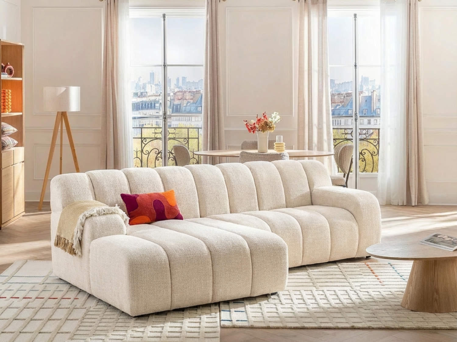 Canapé Bubble d'angle gauche scandinave beige - BELADON