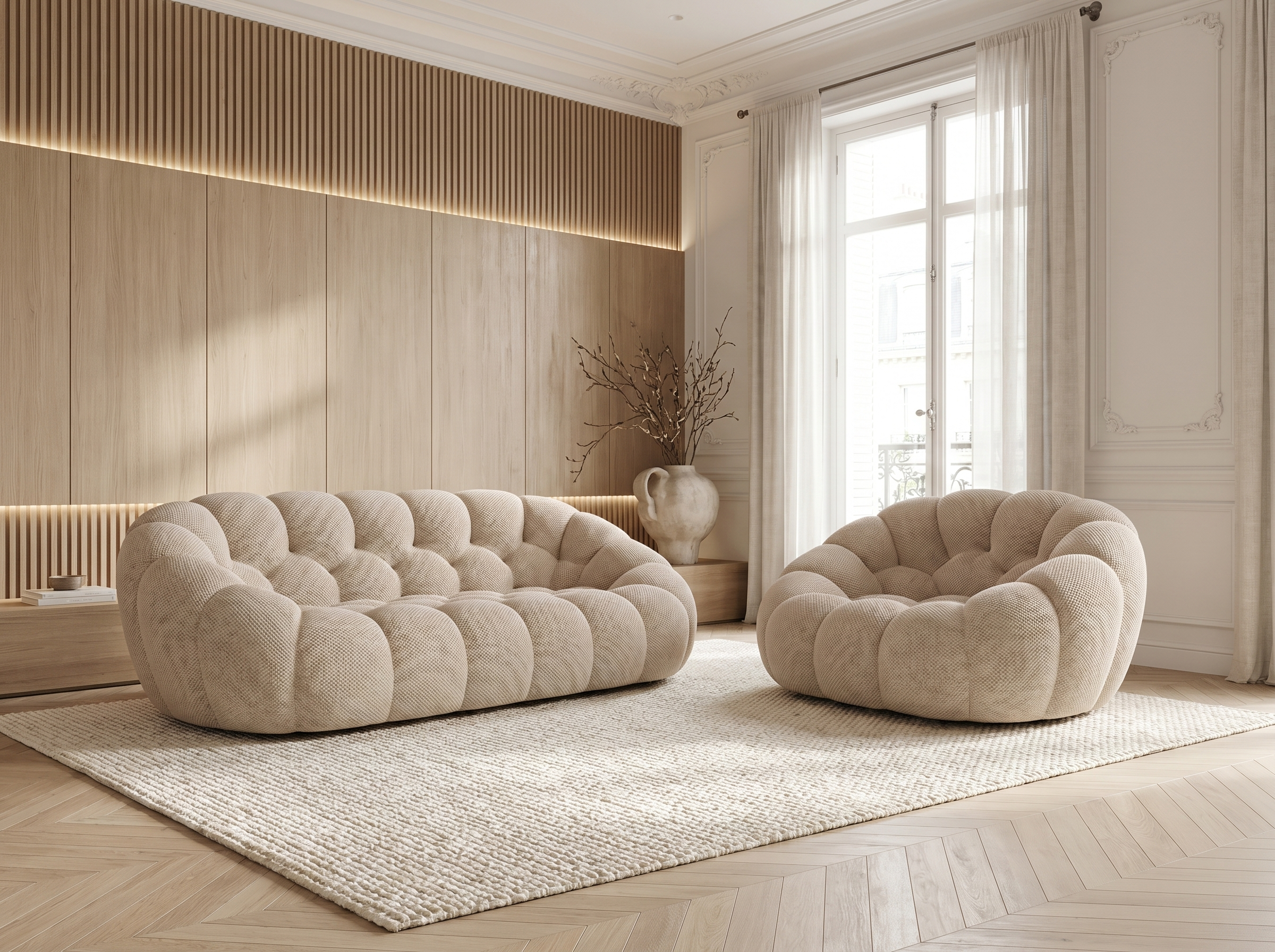 Ensemble Canapé + Fauteuil Bubble Beige - Coco Living