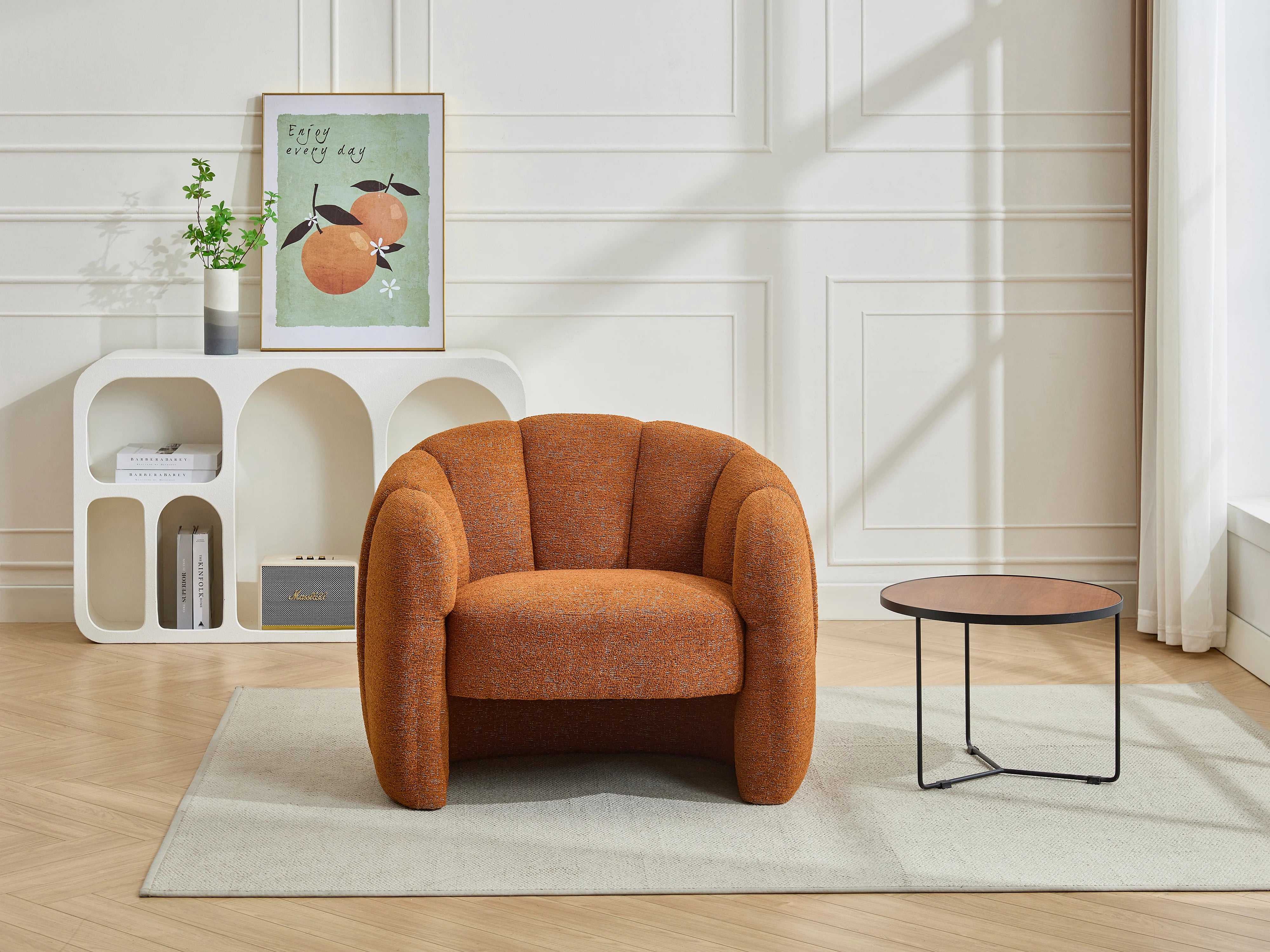 Fauteuil Bubble coquillage en tissu chenille terracotta - DELIPO