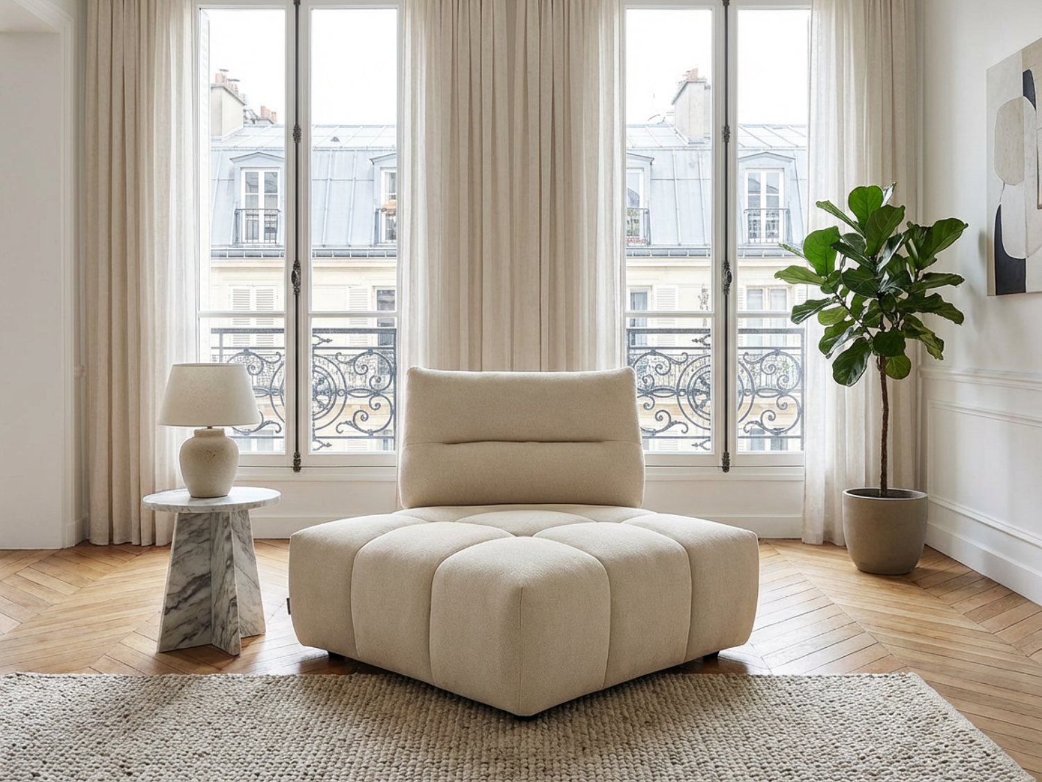Fauteuil Bubble d'angle dossier avance-recule beige - APOLIU