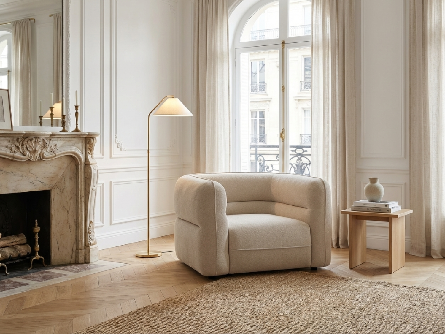 Fauteuil Bubble en tissu chenille beige - TALIENA