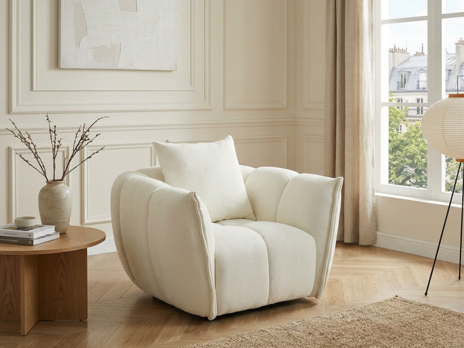 Fauteuil Bubble Cocon pivotant en tissu texturé beige - GONOLON