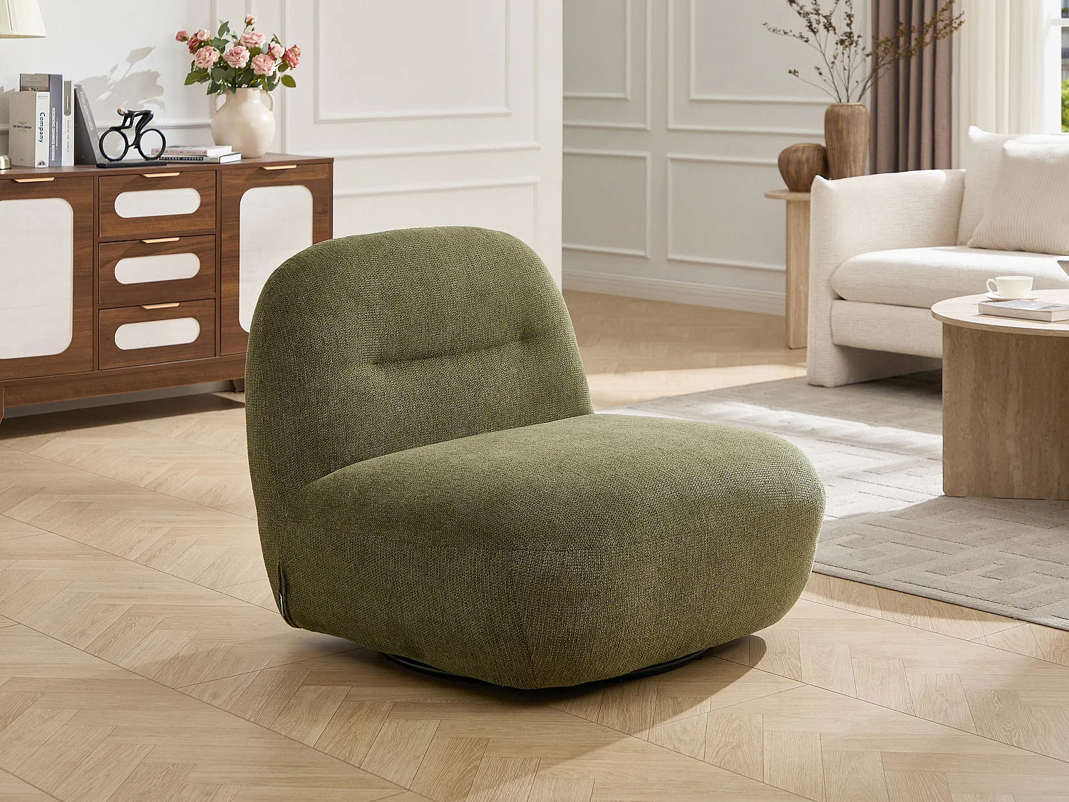 Fauteuil Bubble pivotant en tissu texturé vert - POZETI
