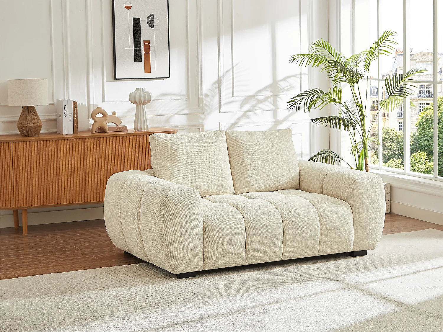 Petit Canapé Bubble 2 places en tissu beige - BERENIA