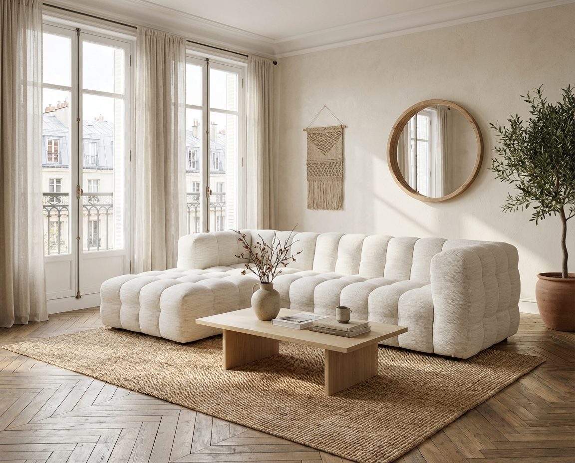 Canapé Bubble d'angle gauche 4/5 places beige sable - LILO