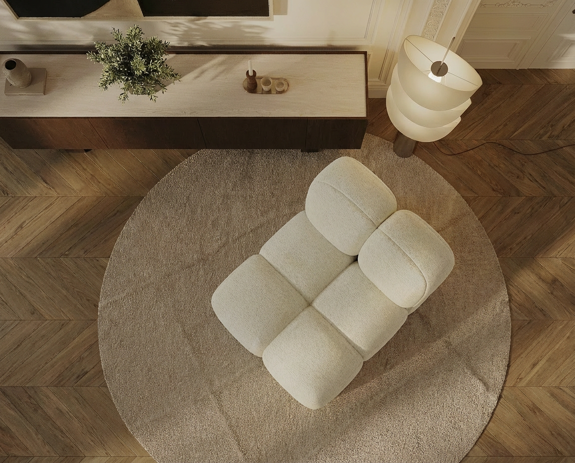 Fauteuil Bubble Japandi en velours texturé crème - NUBI