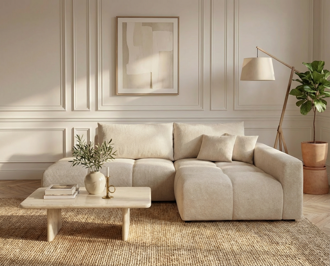 Canapé Bubble d'angle droit convertible beige - MINTURNO