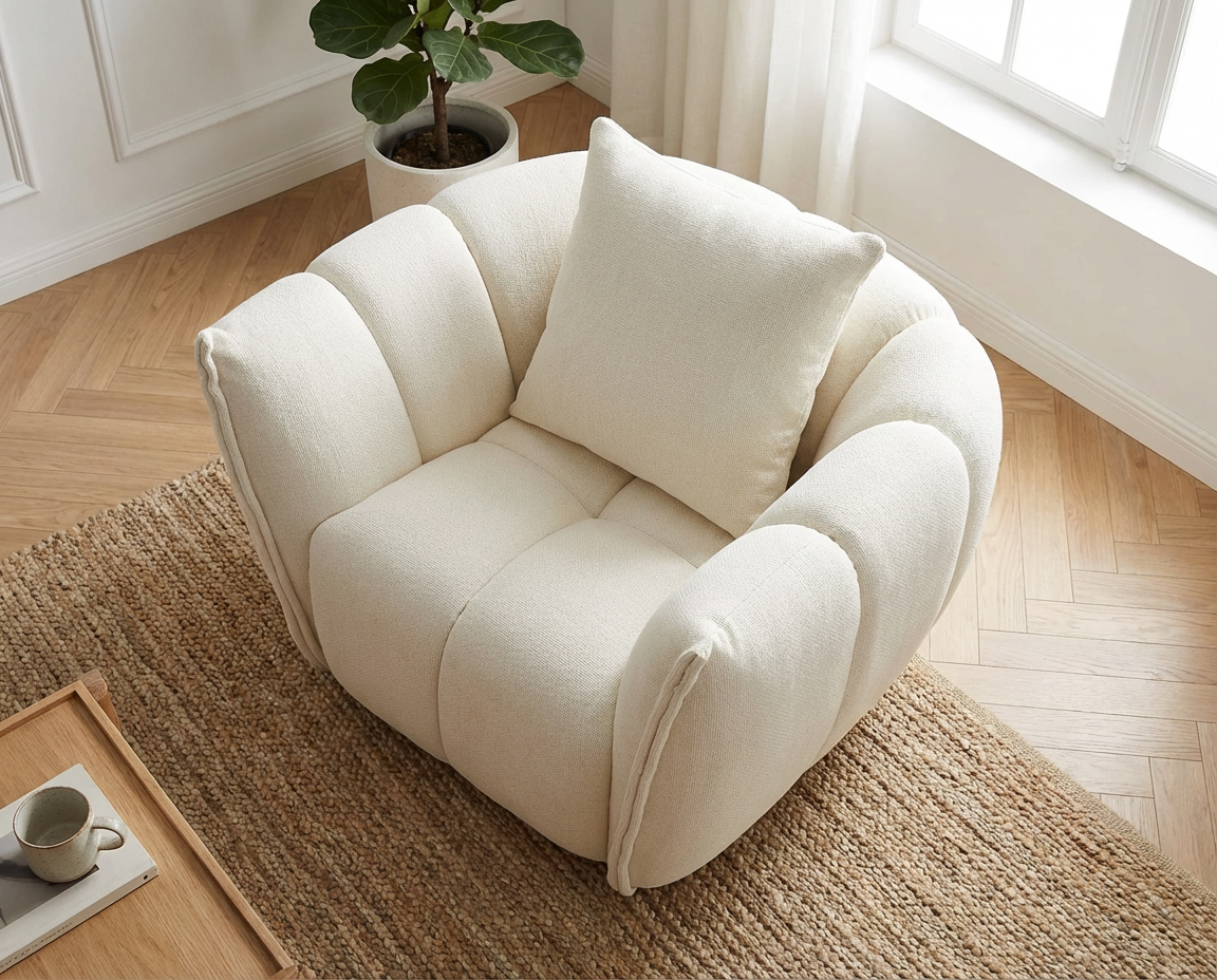 Fauteuil Bubble Cocon pivotant en tissu texturé beige - GONOLON