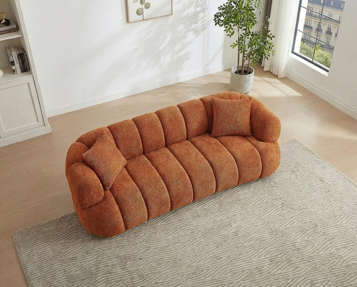 Canapé Bubble Design à 3 places en tissu bouclette terracotta - COLIANI