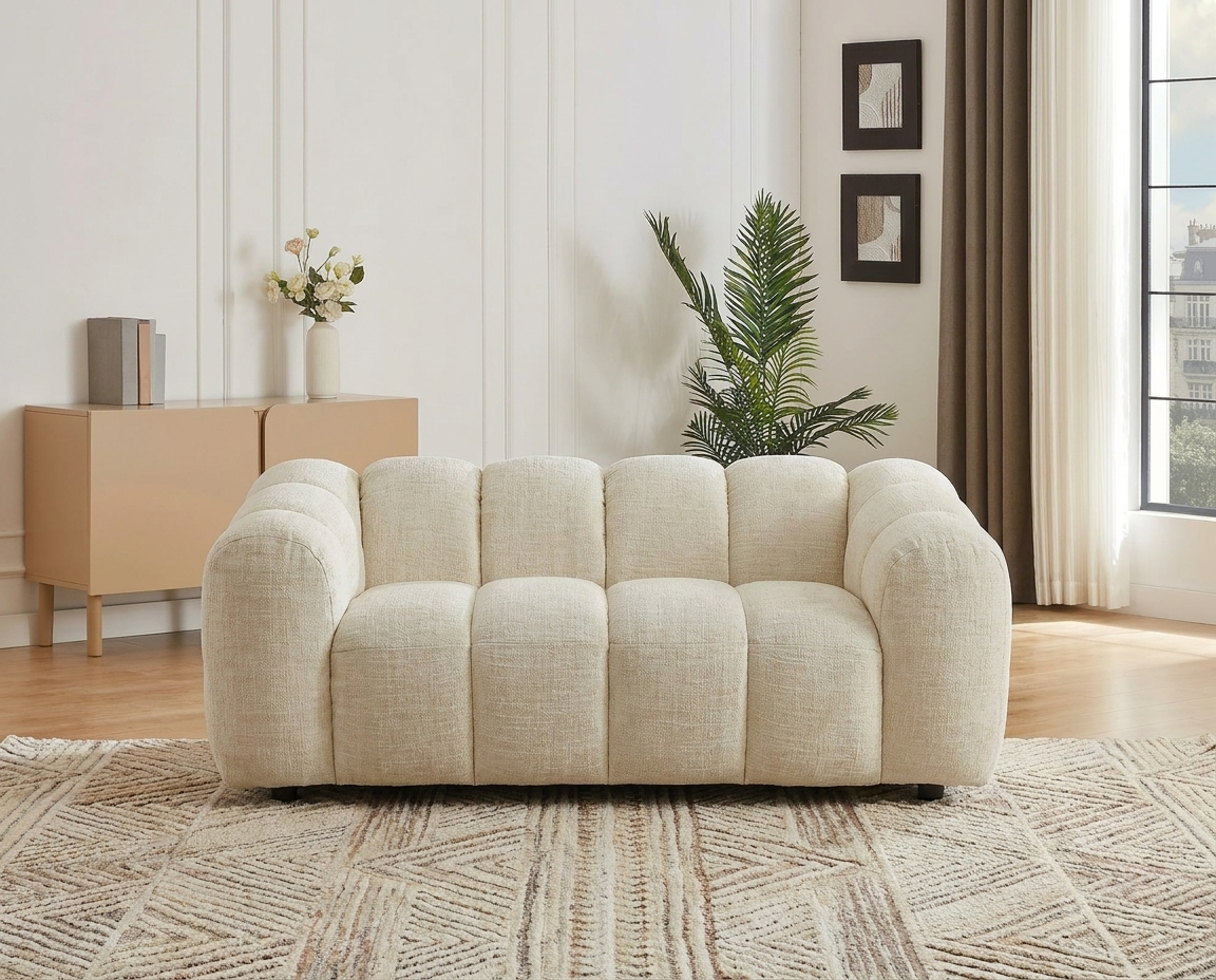 Canapé Bubble Organique 2 places en tissu chenille beige - NELIMAR