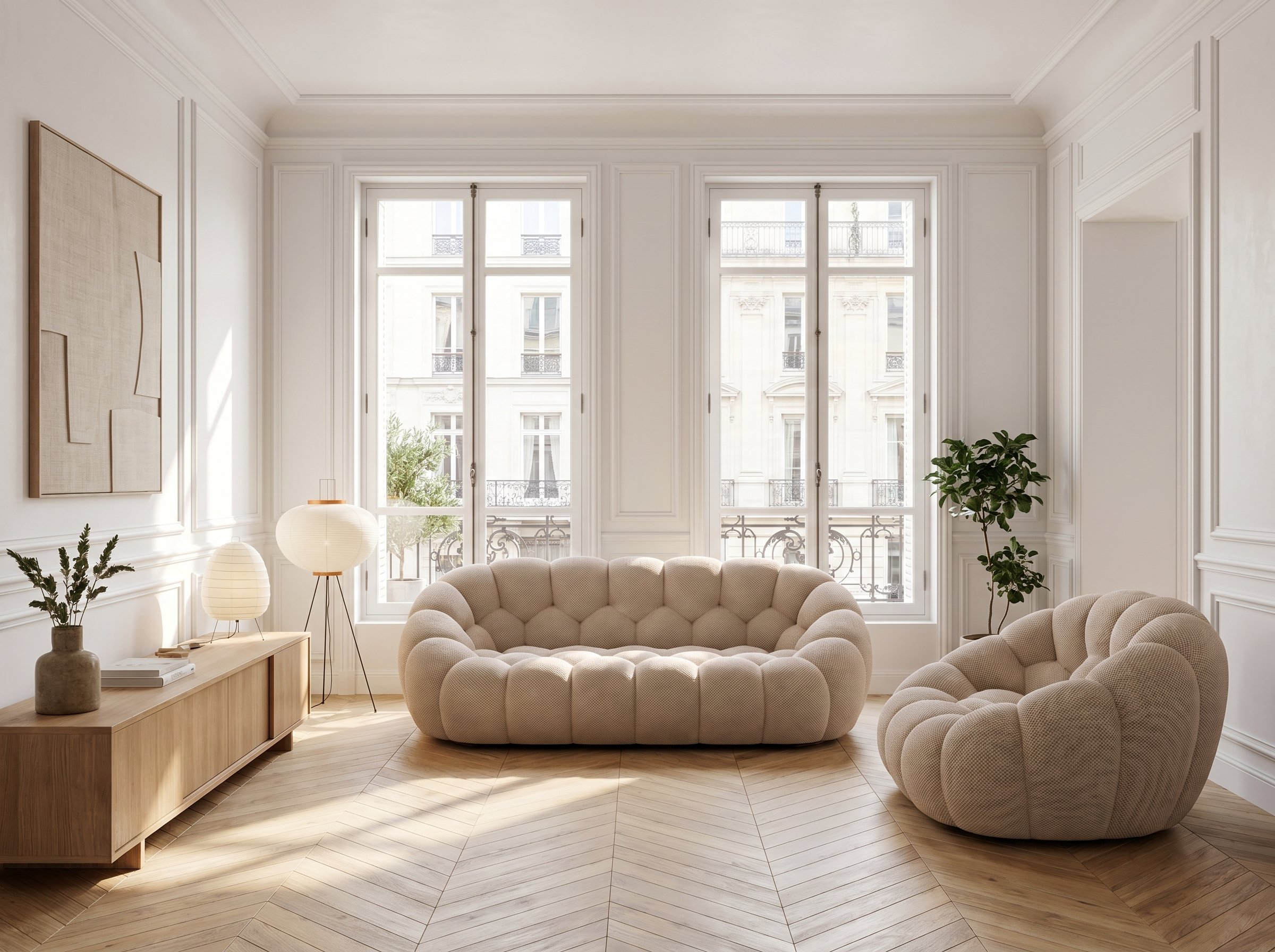 Ensemble Canapé 3 places + Fauteuil Bubble Beige - Coco Living