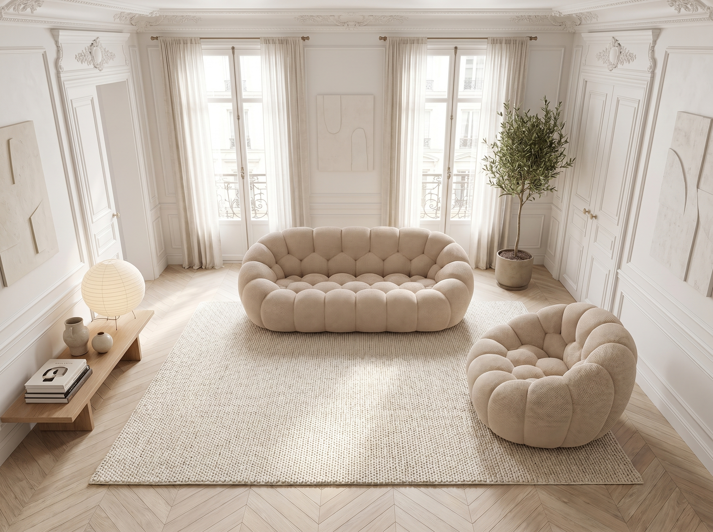 Ensemble Canapé 3 places + Fauteuil Bubble Beige - Coco Living