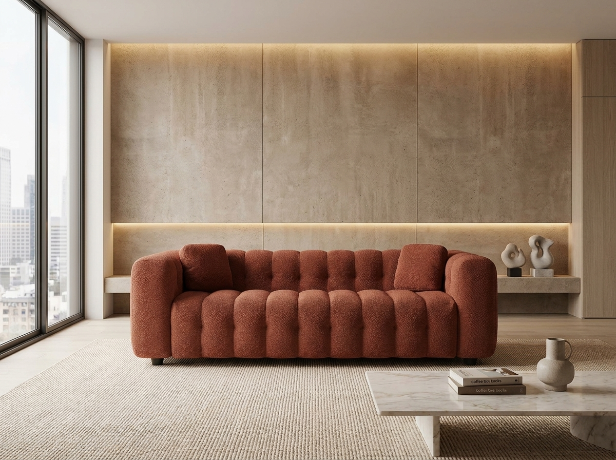 Canapé Bubble 3 places en bouclette terracotta - SWEEK