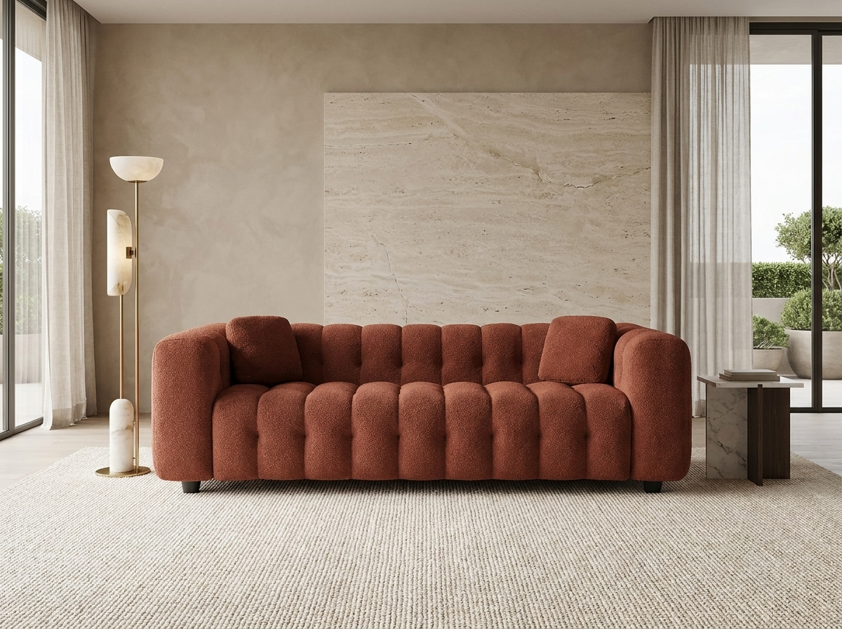Canapé Bubble 3 places en bouclette terracotta - SWEEK