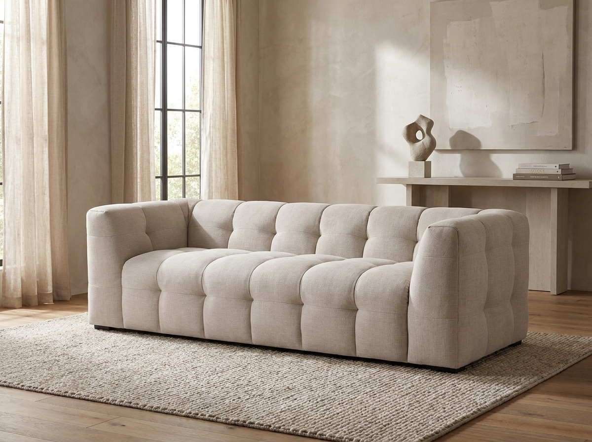 Canapé Bubble carré en tissu chiné beige - DILOME